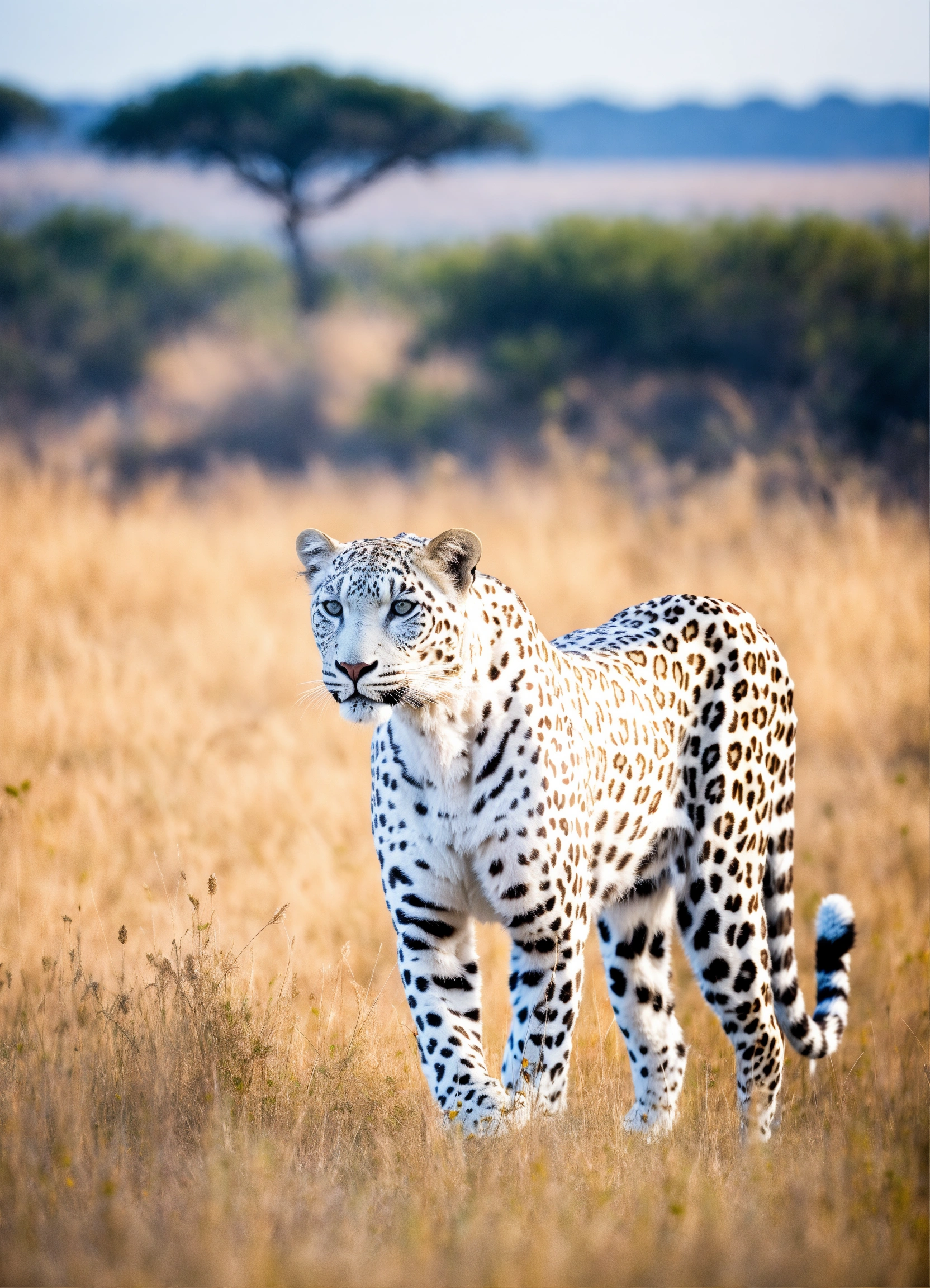 Lexica - White leopard in the savannah grasslands