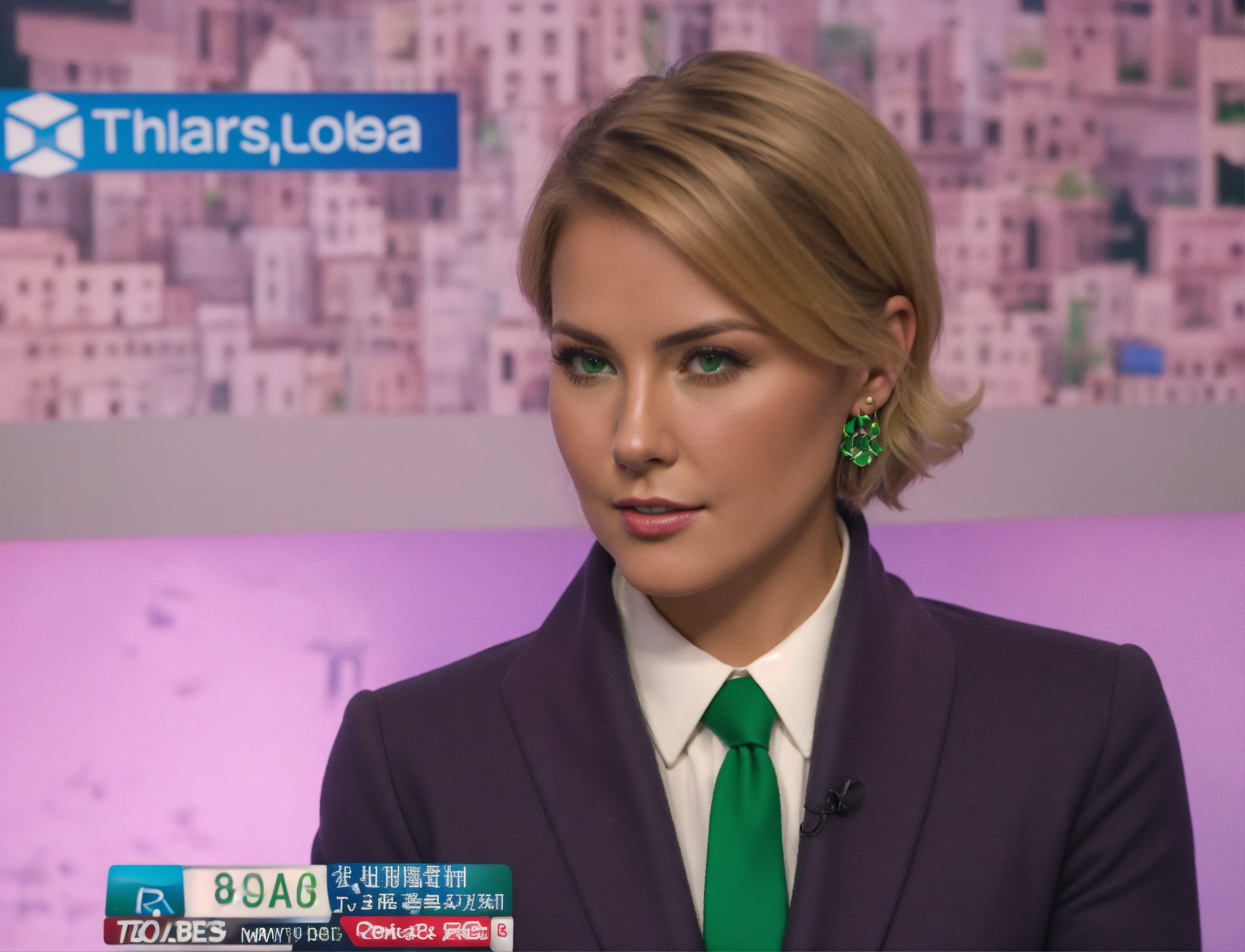 Lexica - Detailed photo of a female tv presenter with short dark blond ...