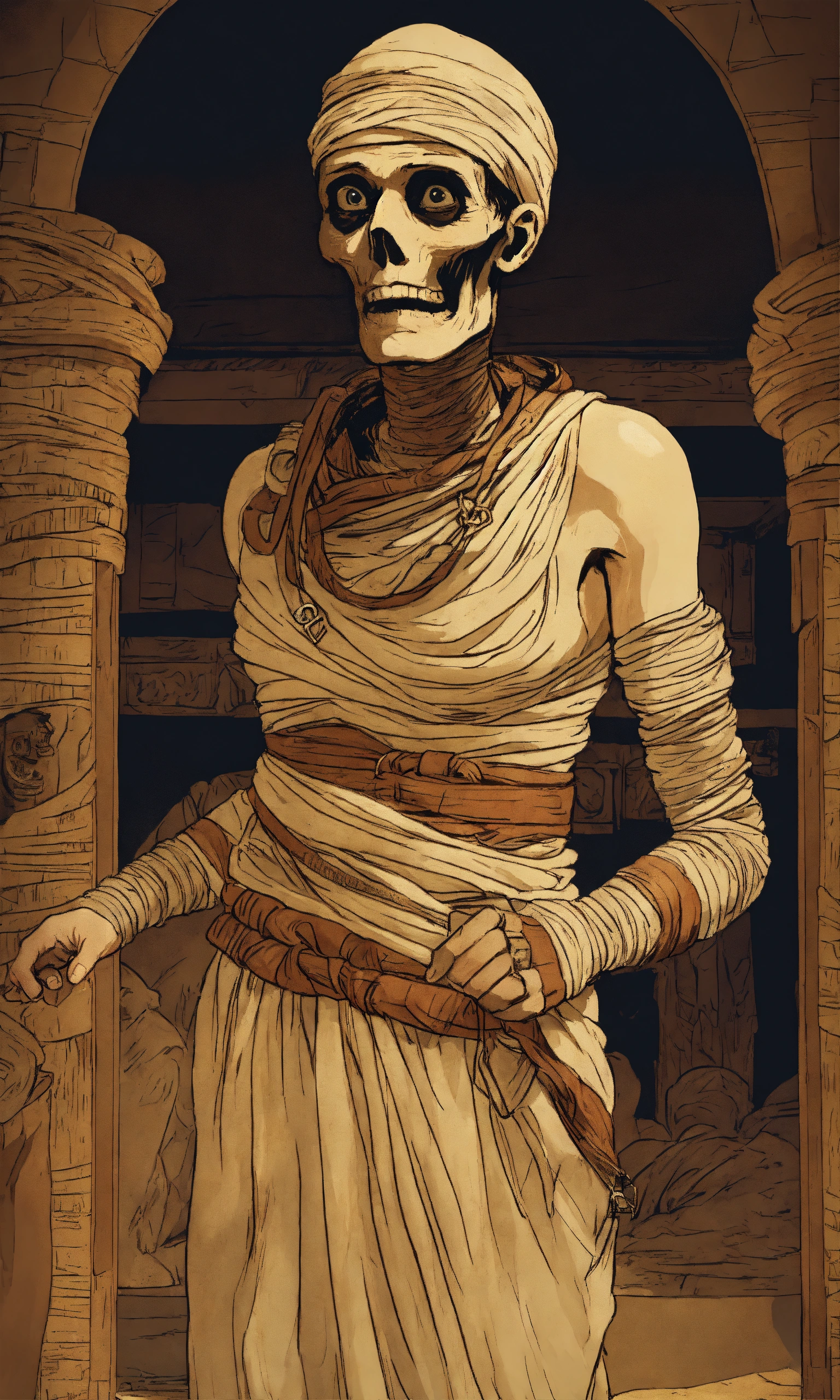 Lexica - The Mummy 1897 startled noncolor, full head, cartoon, startled ...