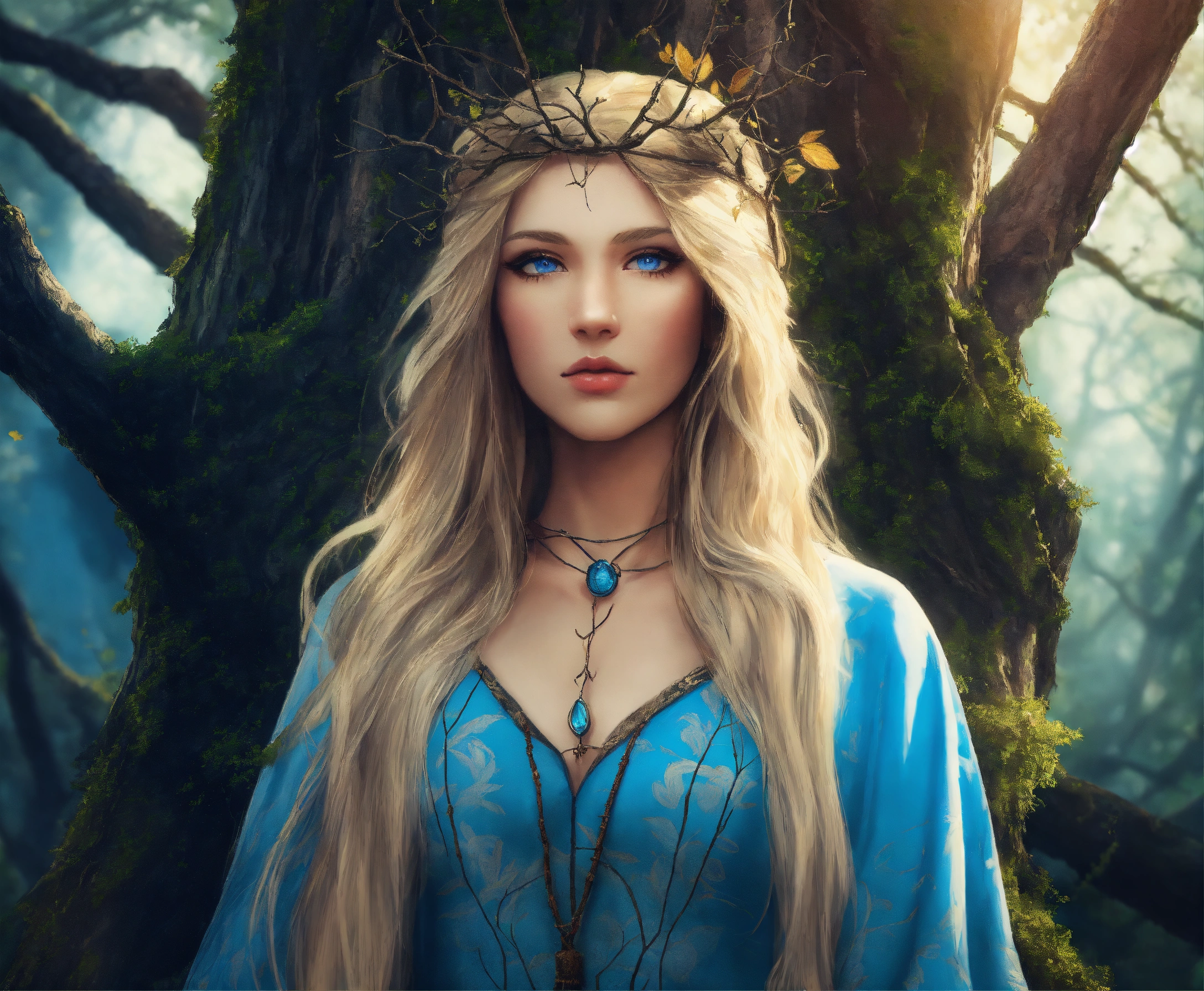 Lexica - A forest witch, in her 30’s, fused with a tree, blonde ...
