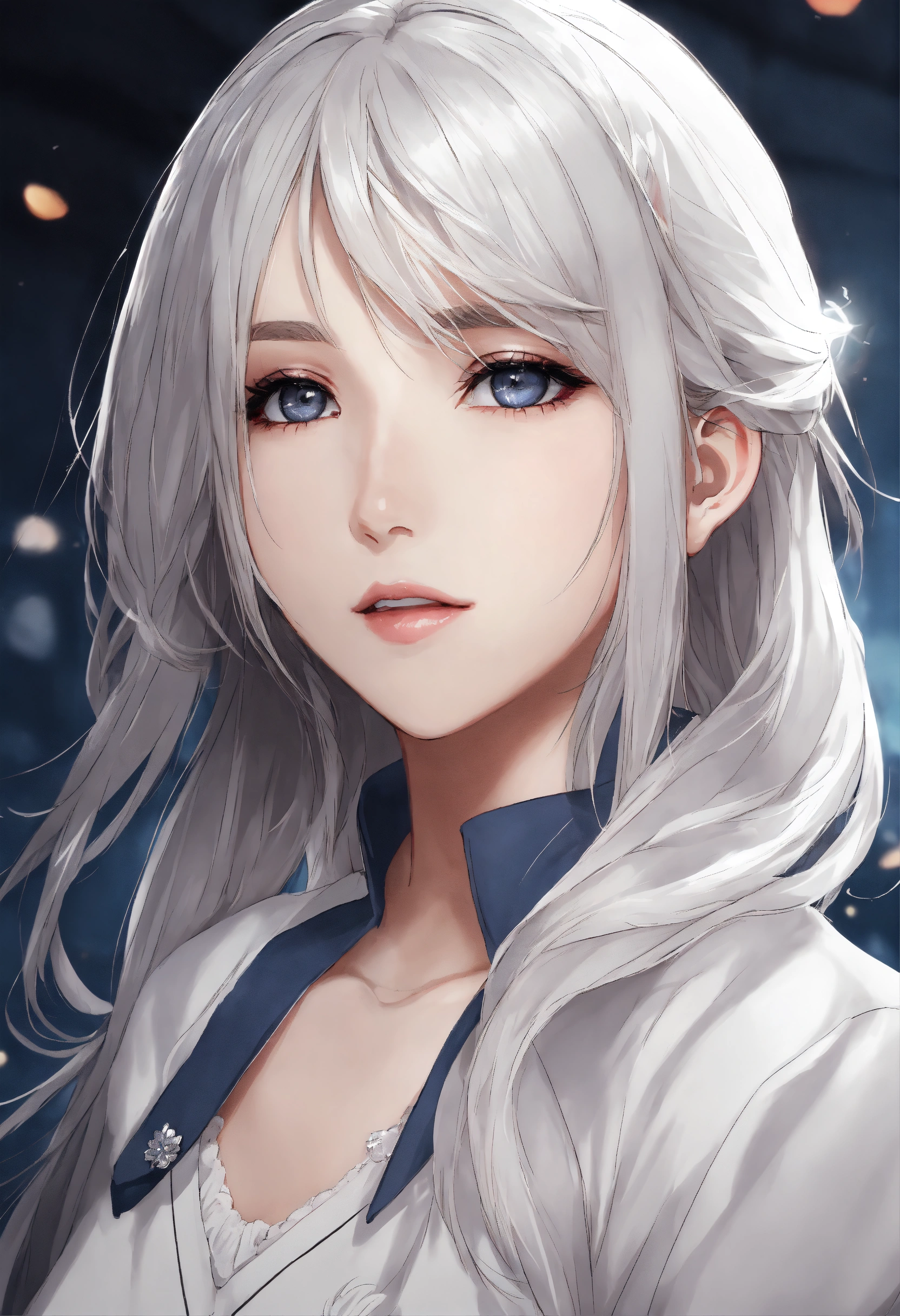 Lexica Beautiful Girl Grey Eyes White Straight Hair Anime Reskin Style 