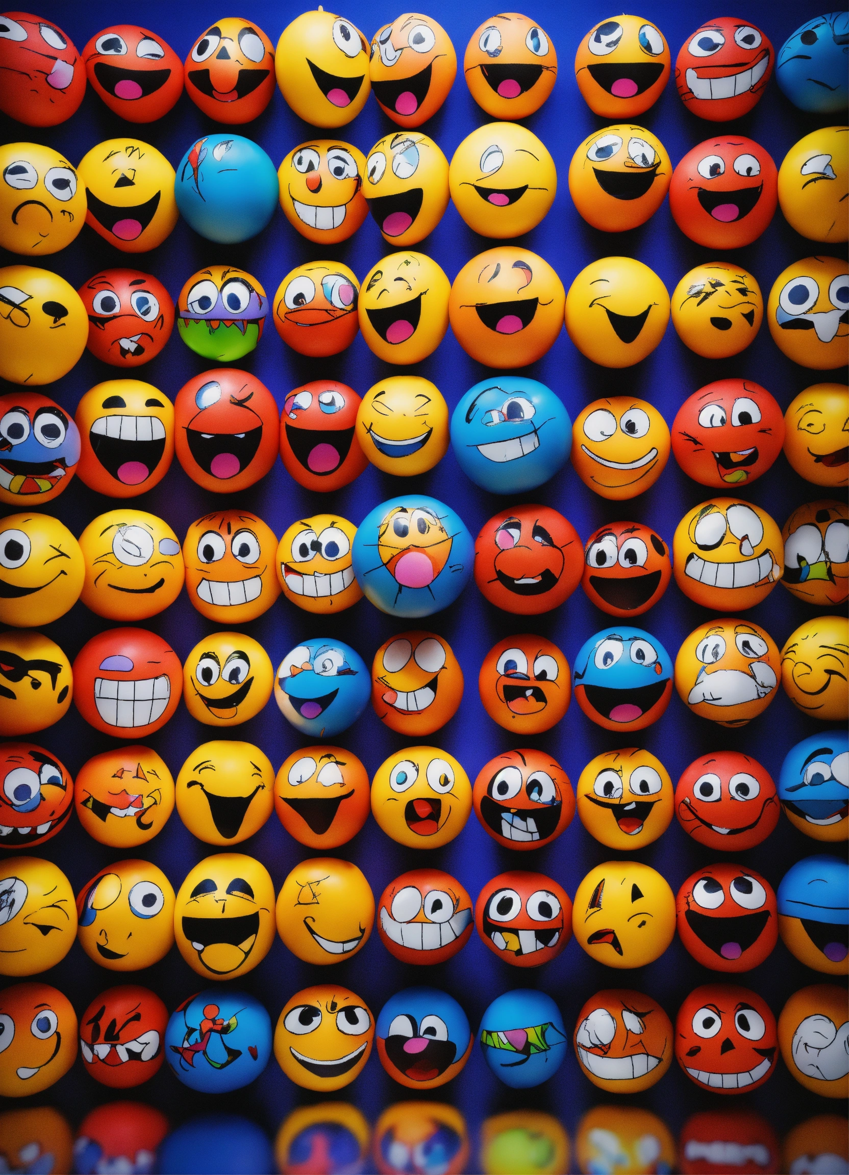 Lexica - 3D crazy emoticons with lots of color, on a dark blue background.