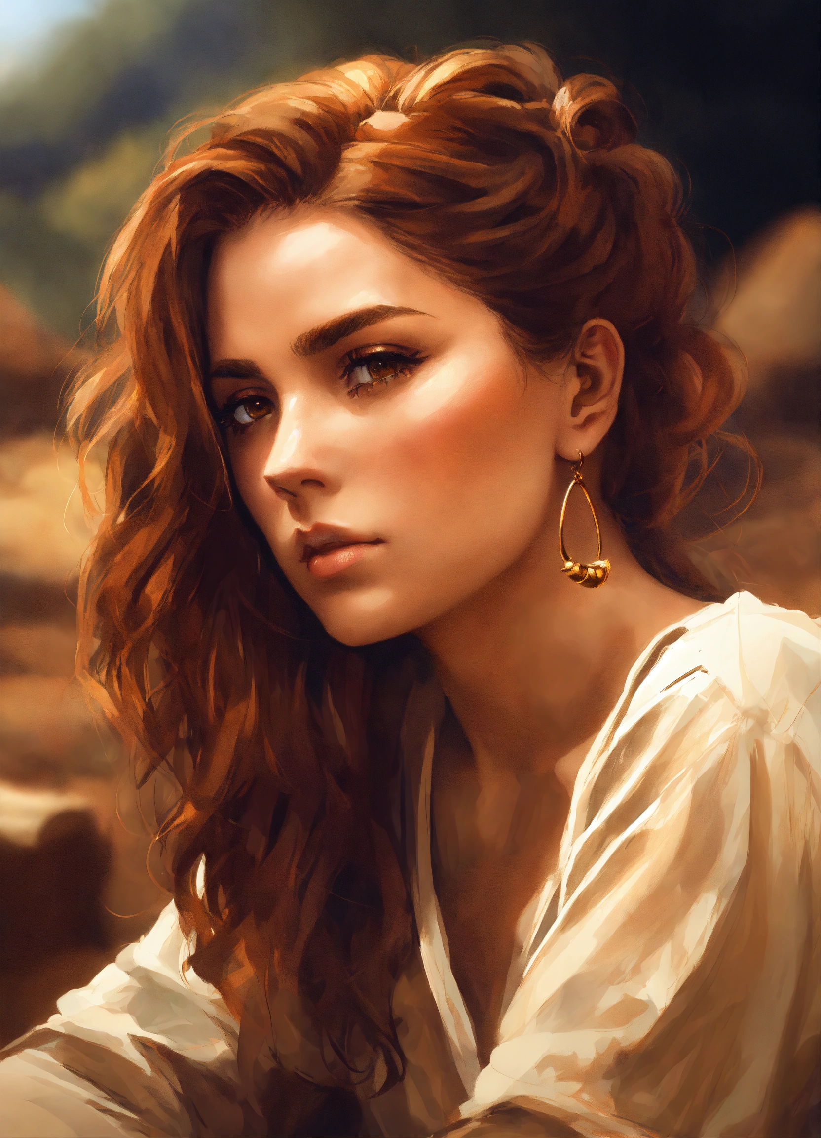 Lexica - Digital art painting of a beautiful sad woman with ringlet ...