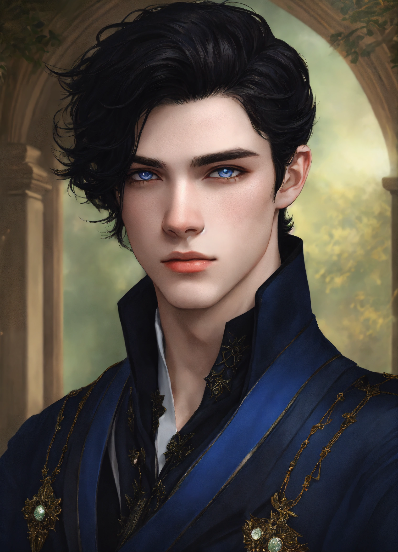 Lexica - 18-year-old boy with dark blue eyes and black hair with a side ...