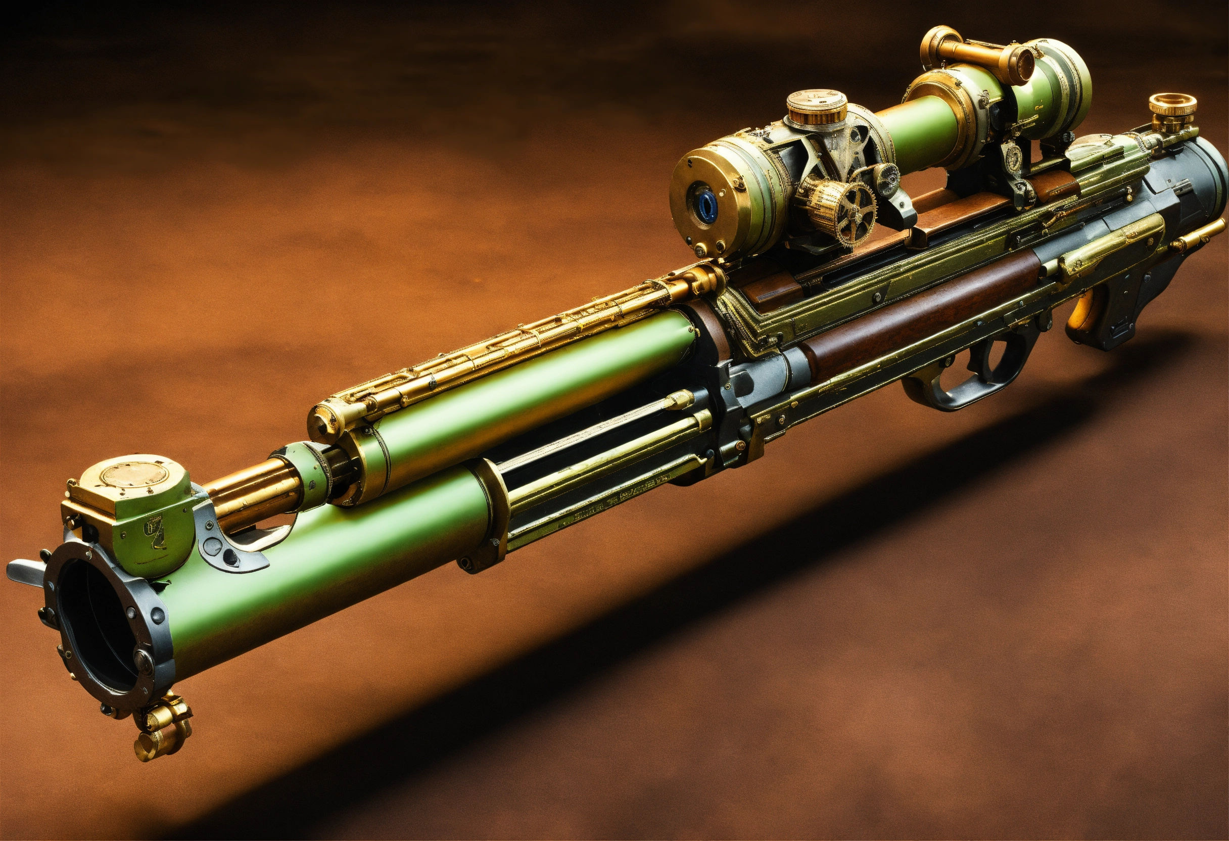 Lexica - Side view of the full image of a steampunk energy rifle
