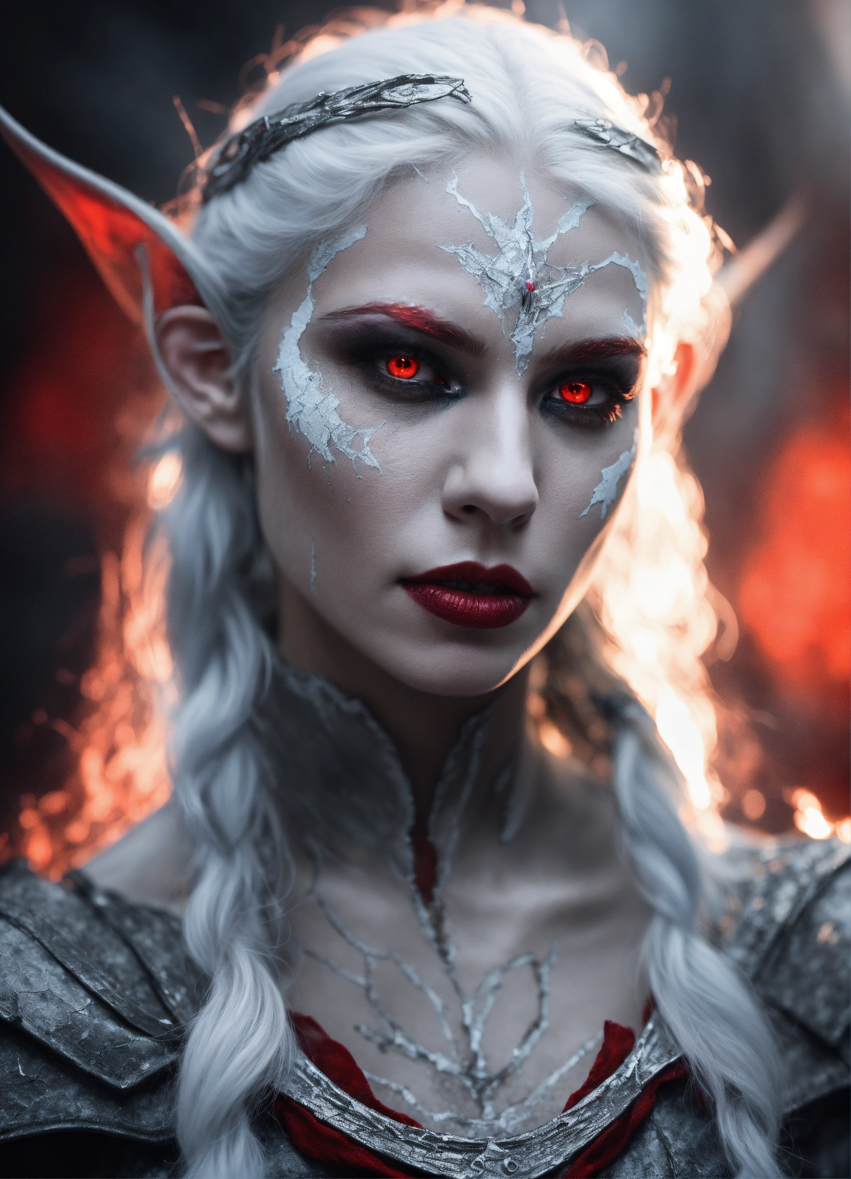 Lexica - Fantasy portrait of a grey skinned elf, heavy makeup, glowing ...