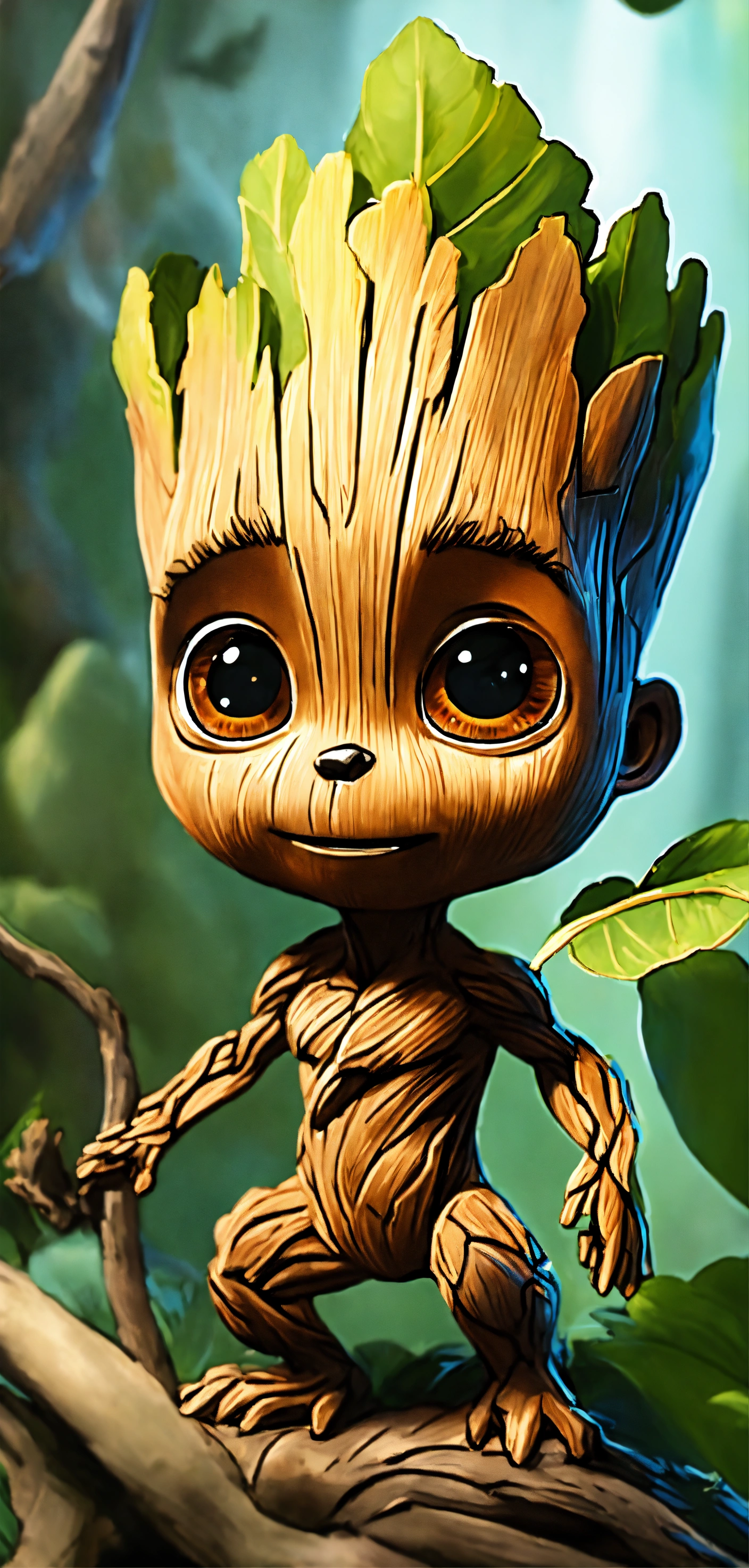 Lexica - Groot as a cute baby cartoon, big eyes Ultra realist
