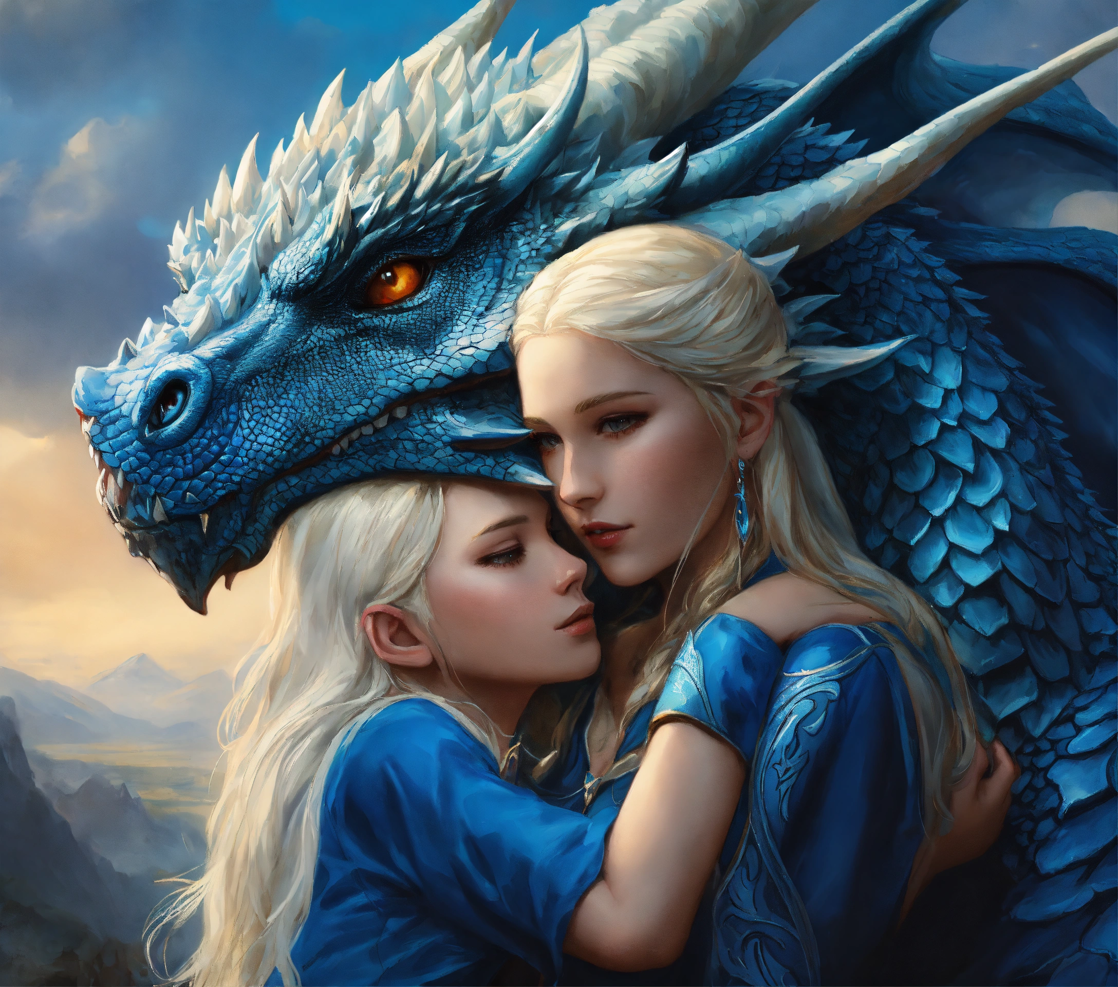 Lexica - Fine painting of a giant magnificent blue dragon head with a ...