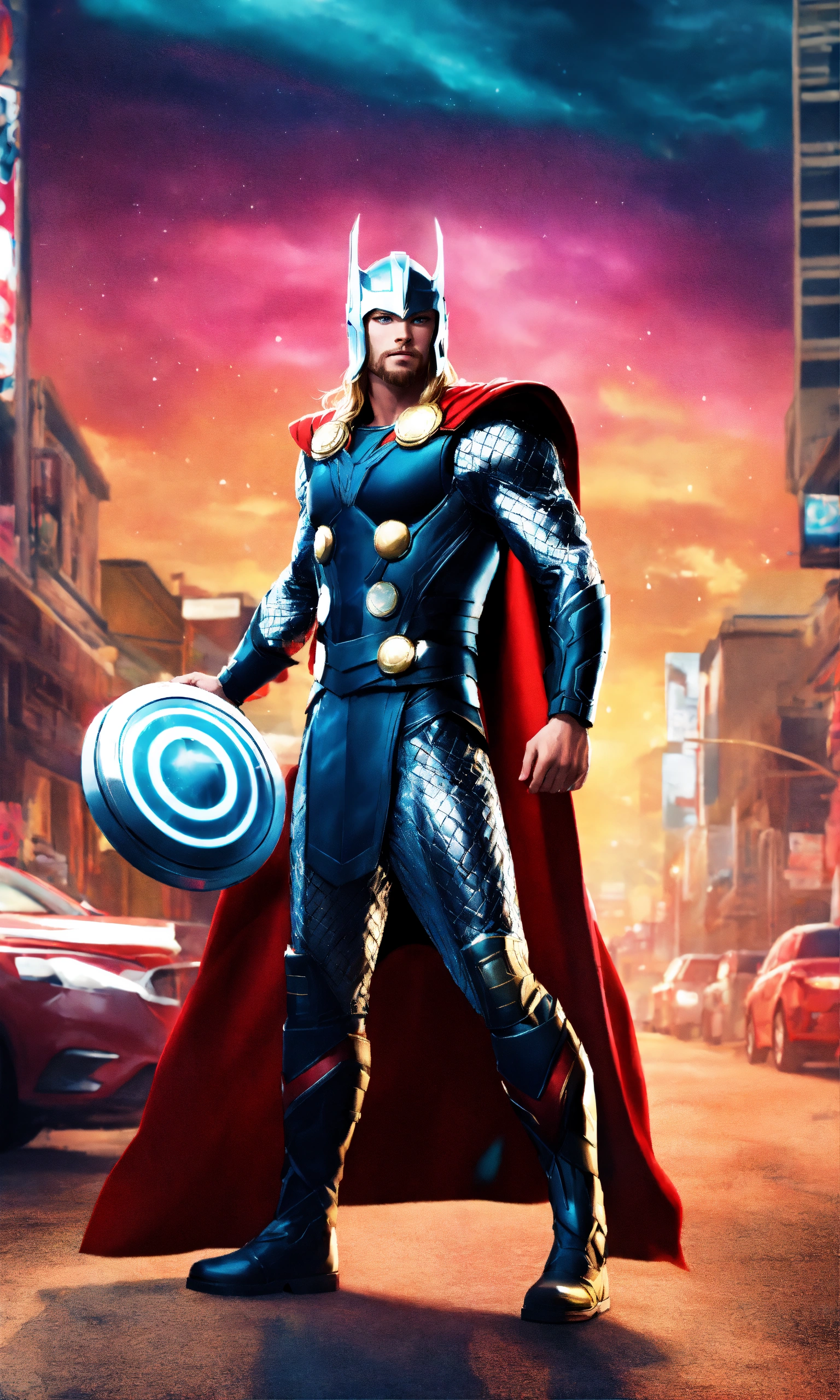 Lexica - Thor as vision full-body, colorful background, 2d render ...
