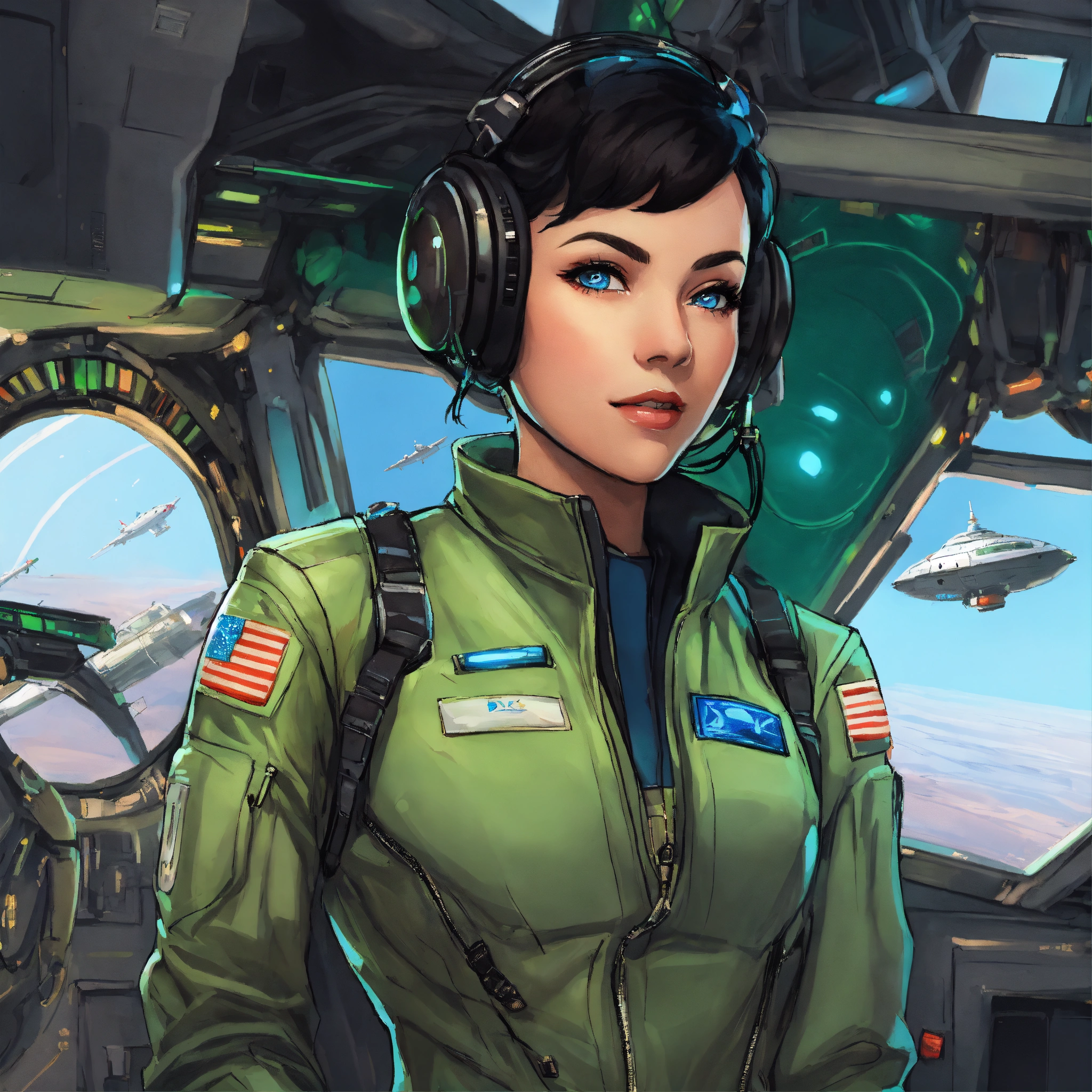 Lexica - Olivia de Berardinis art style, female pilot docking space ...