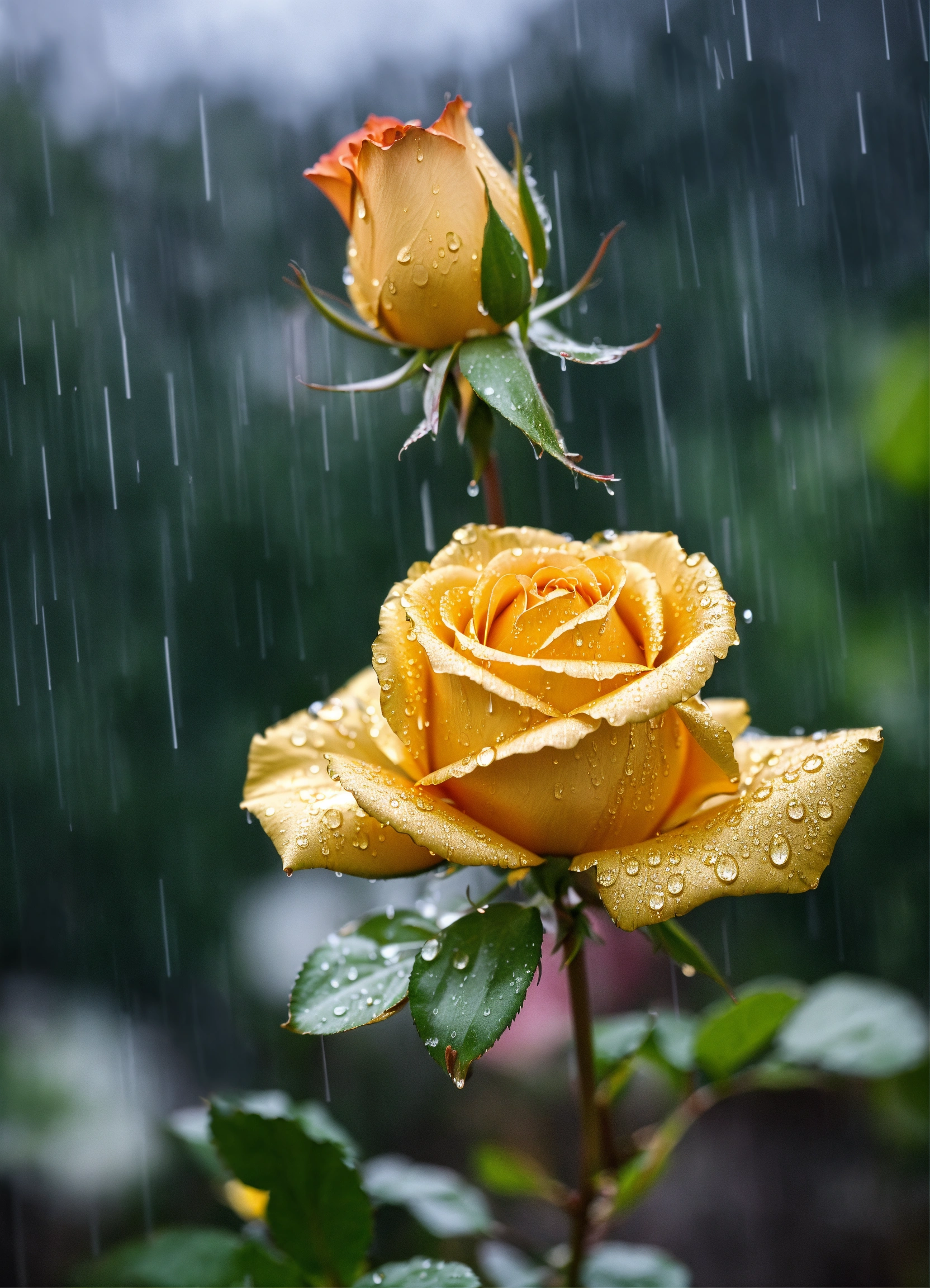 Lexica - Single Gold rose flower in the rain