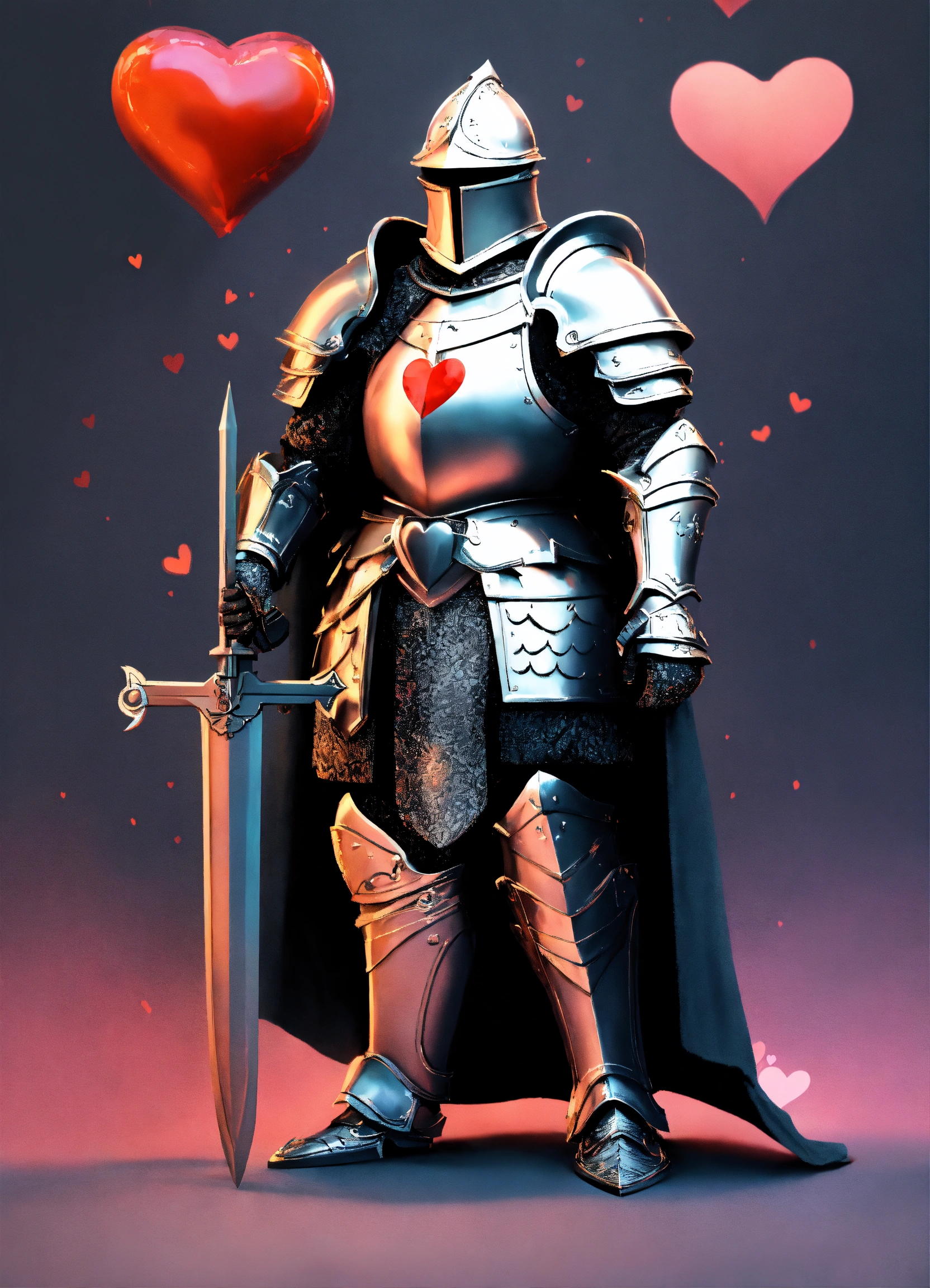Lexica - Tall bulky knight in dark gray armor with heart shaped ...