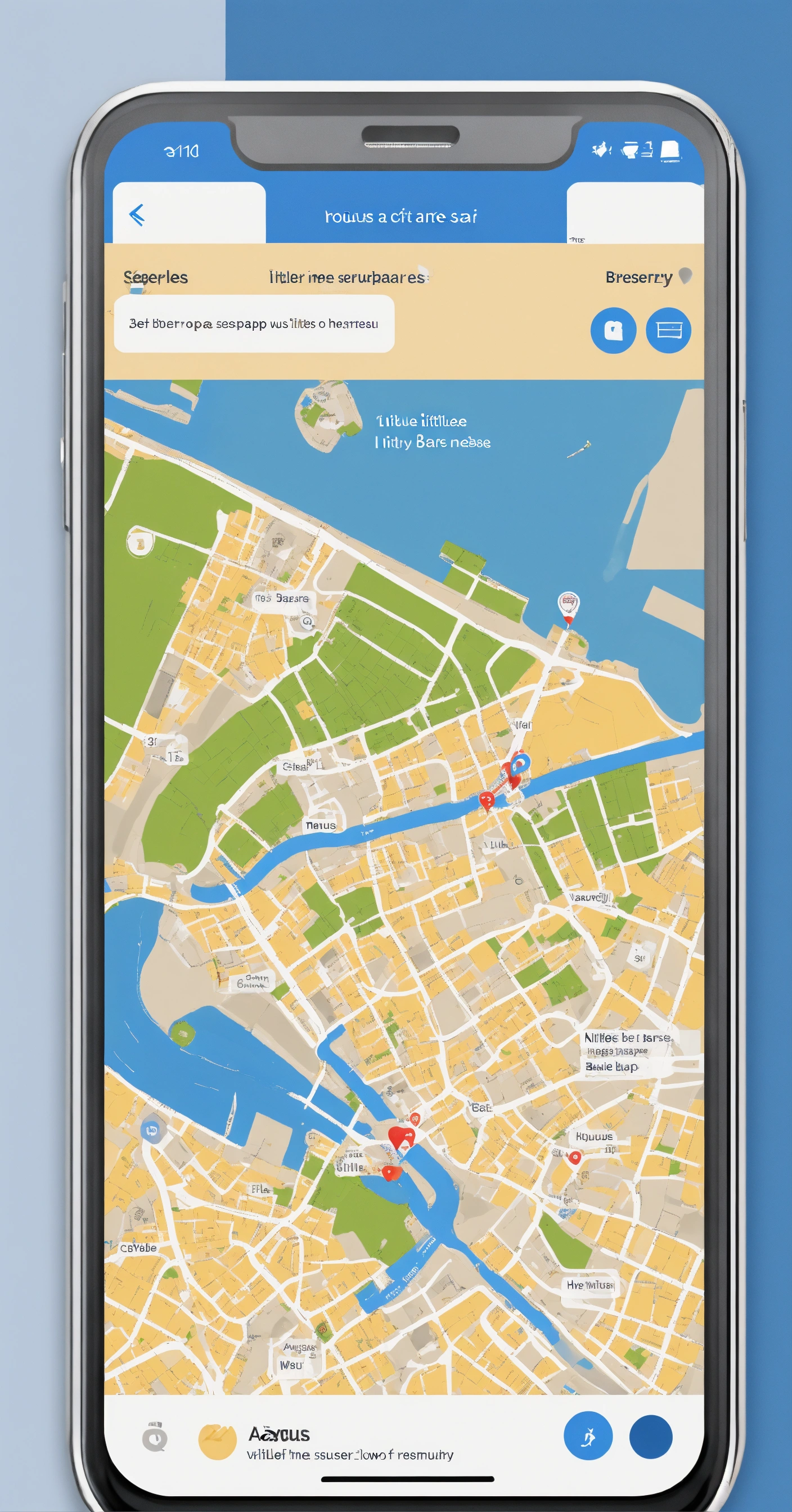 Lexica - Graphic user interface of an app, with a map of the city of ...