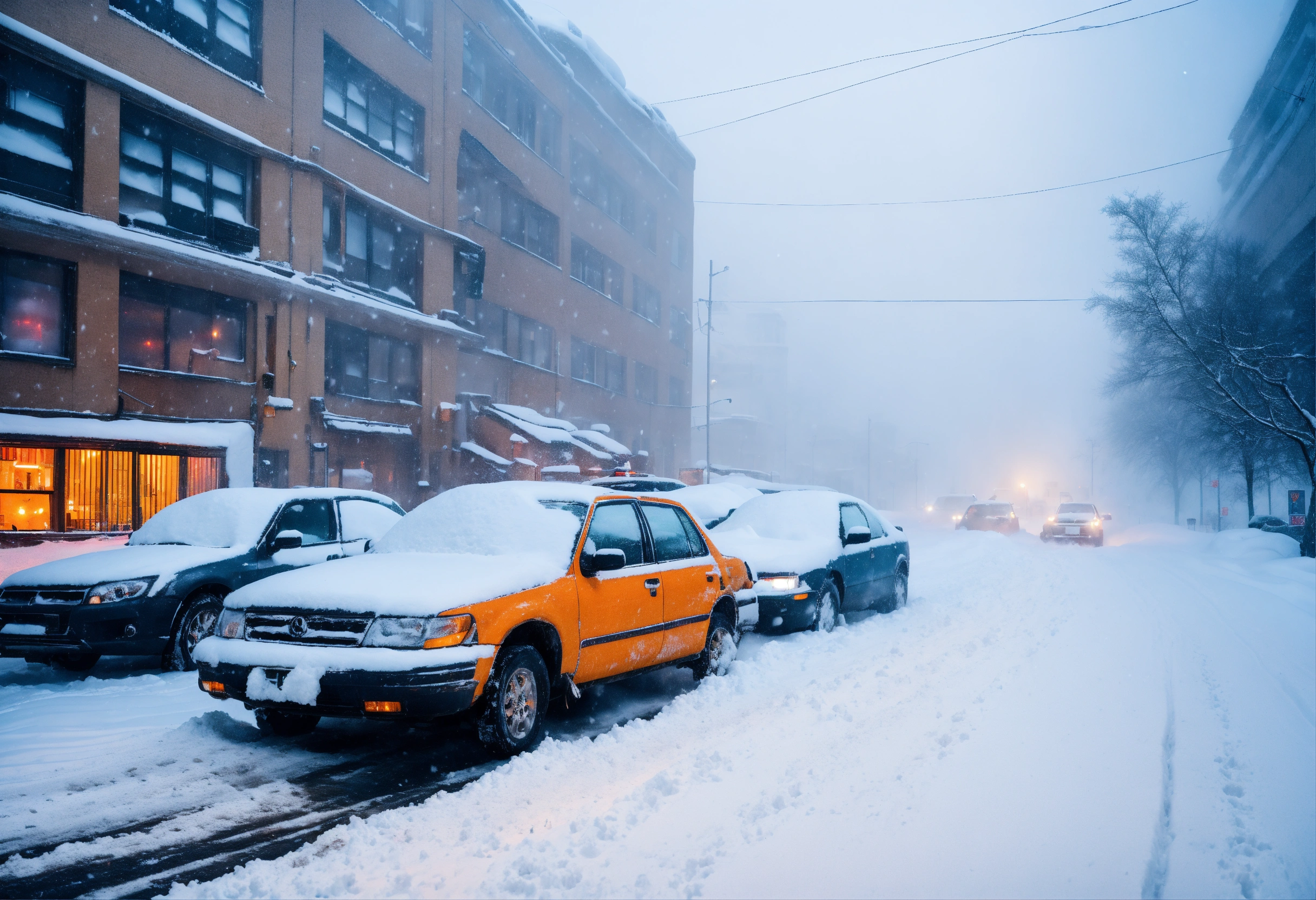 Lexica - A traffic jam of abandoned cars stuck in deep snow in a ...