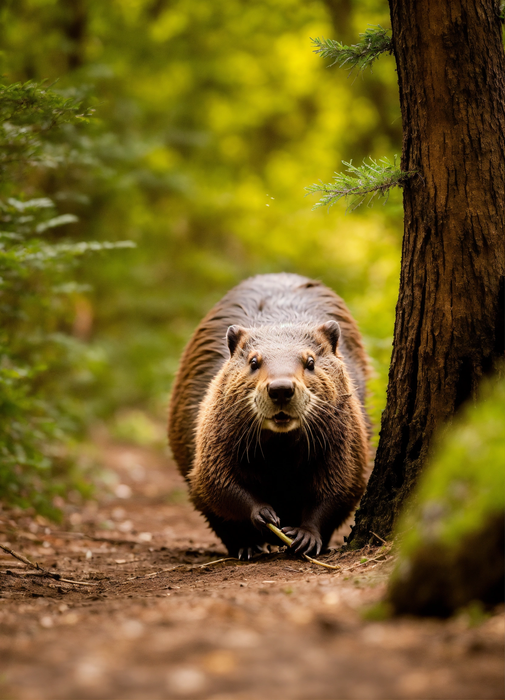 Lexica - A beaver carrying a really long tree