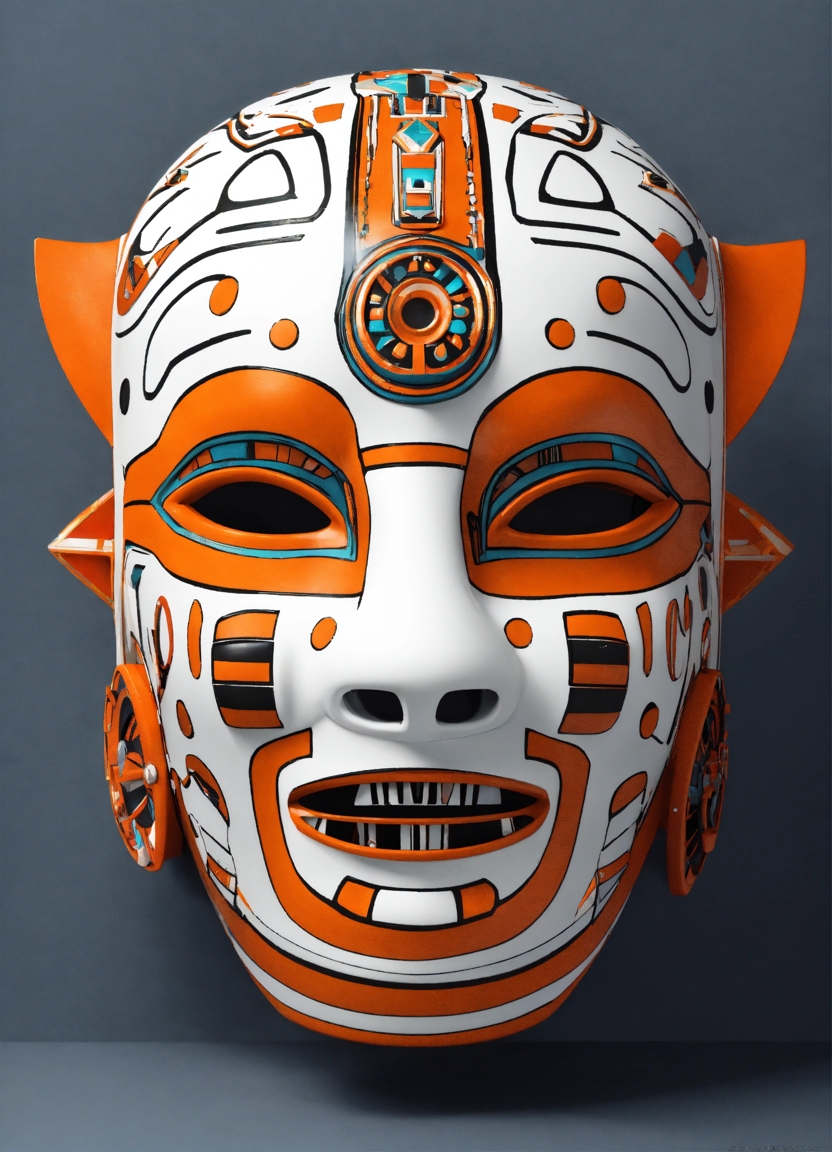 Lexica - Ixchel Mayan deity mask. White and orange Jaguar robot goddess ...