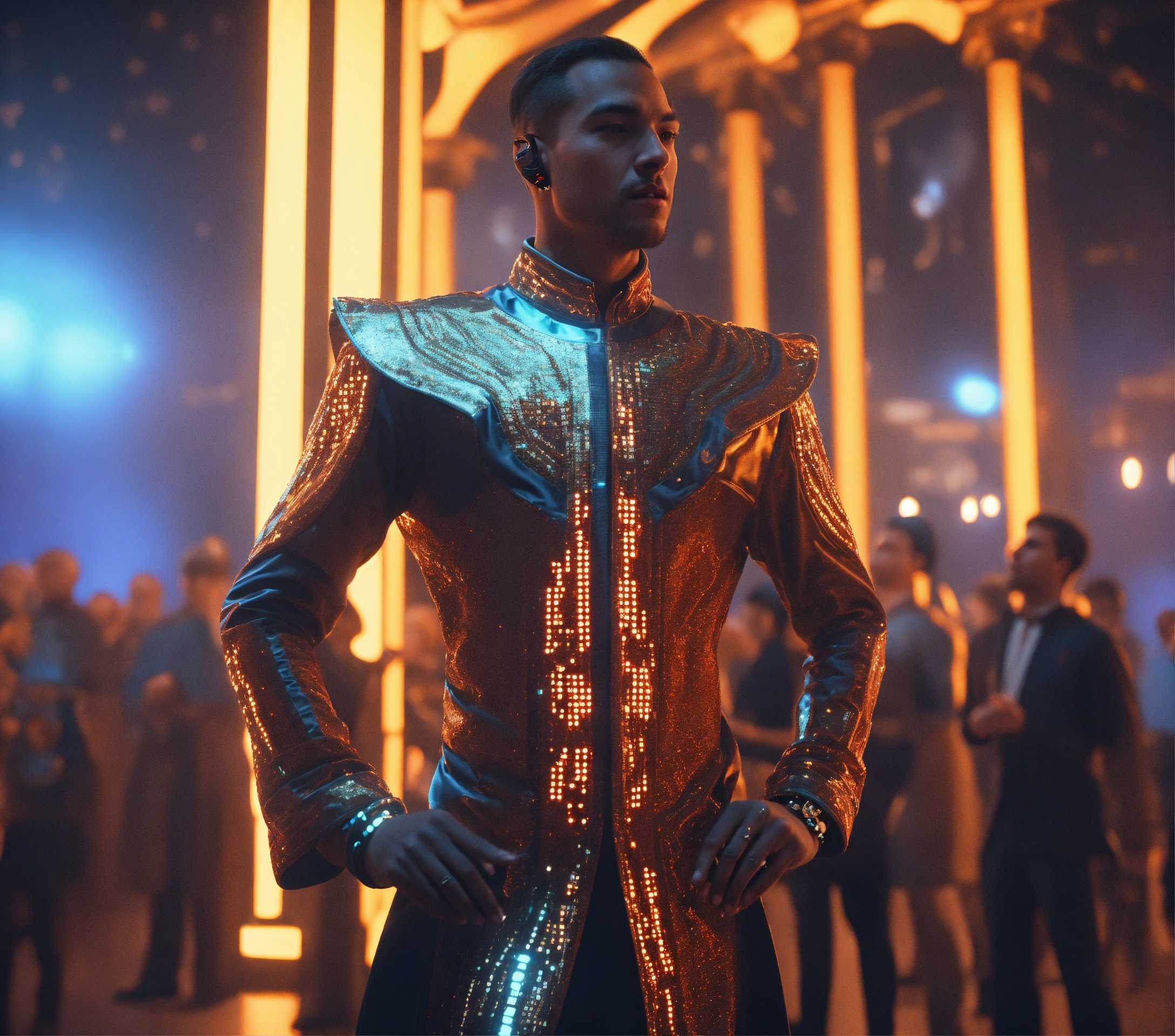 Lexica - Zoom out from a male humanoid wearing a fancy space robe with ...