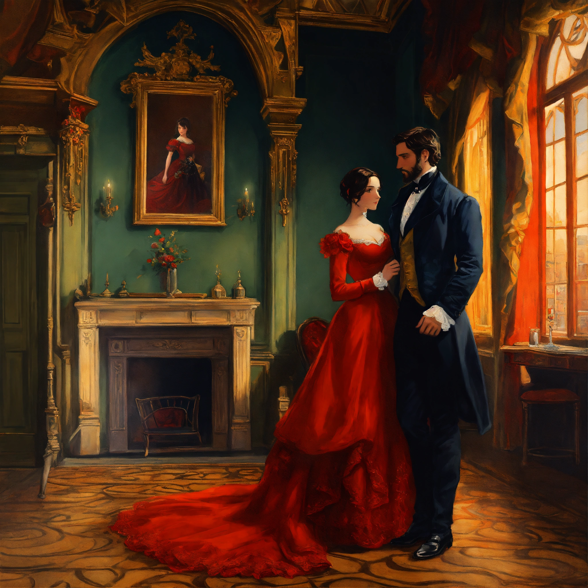 Lexica - Painting of a 19th century couple inside a gothic style ...