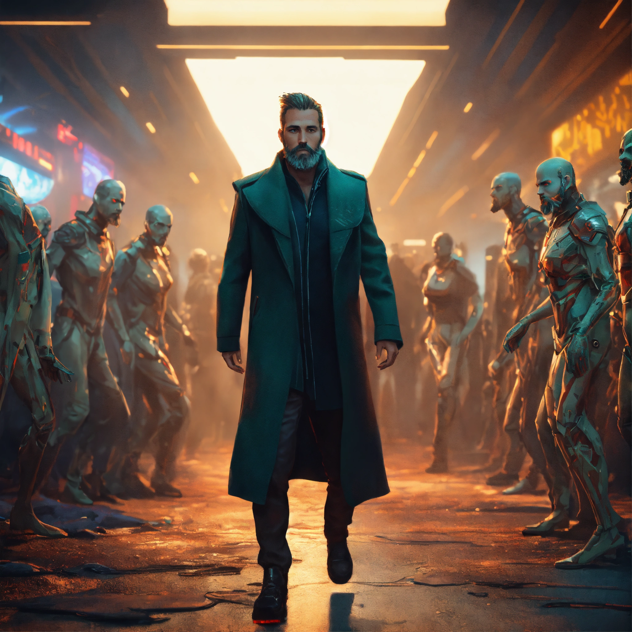 Lexica - 45 year old masculine man with trim beard in futuristic long ...