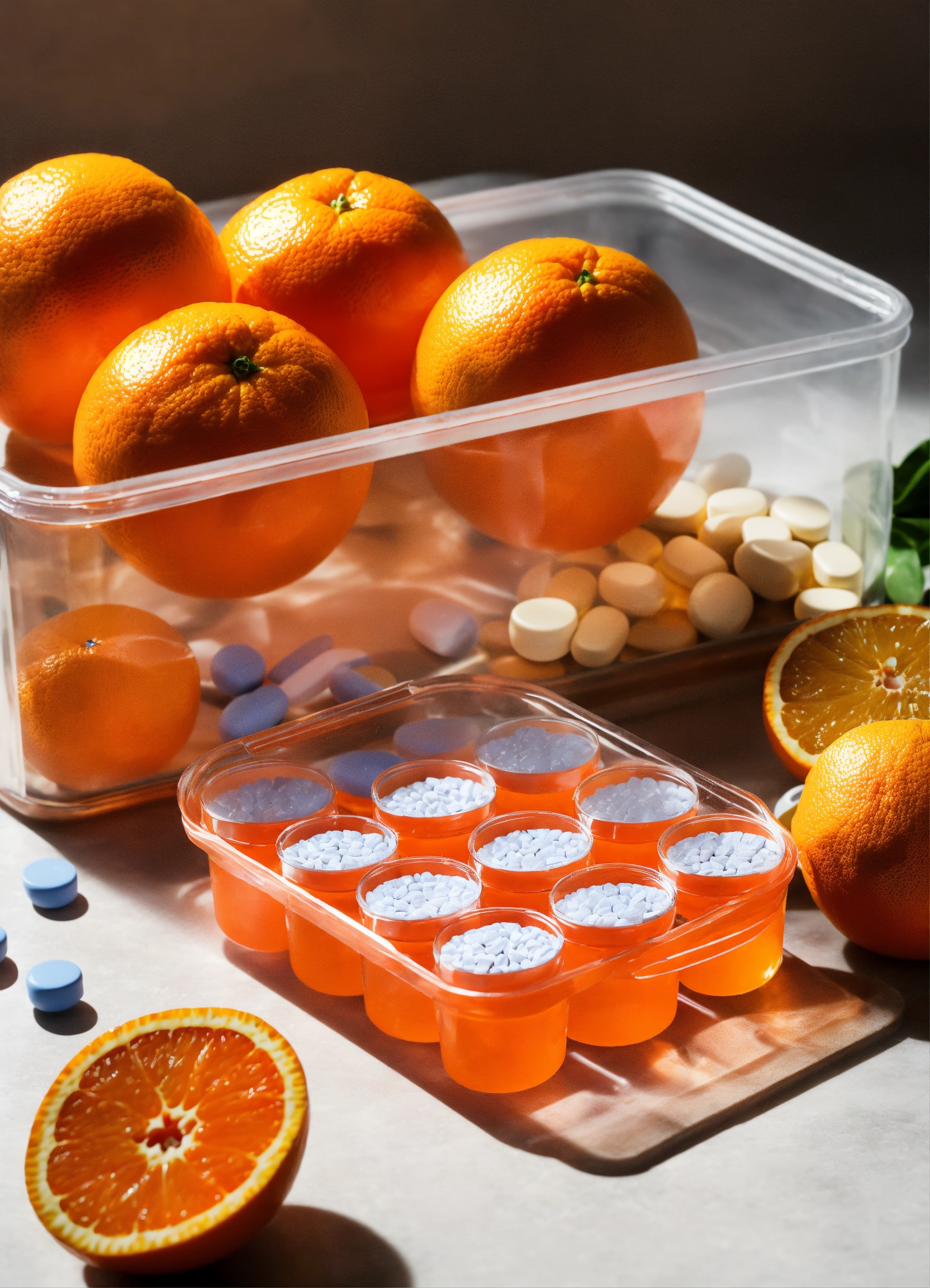 Lexica Medical pills in the transparent orange container, oranges, 2
