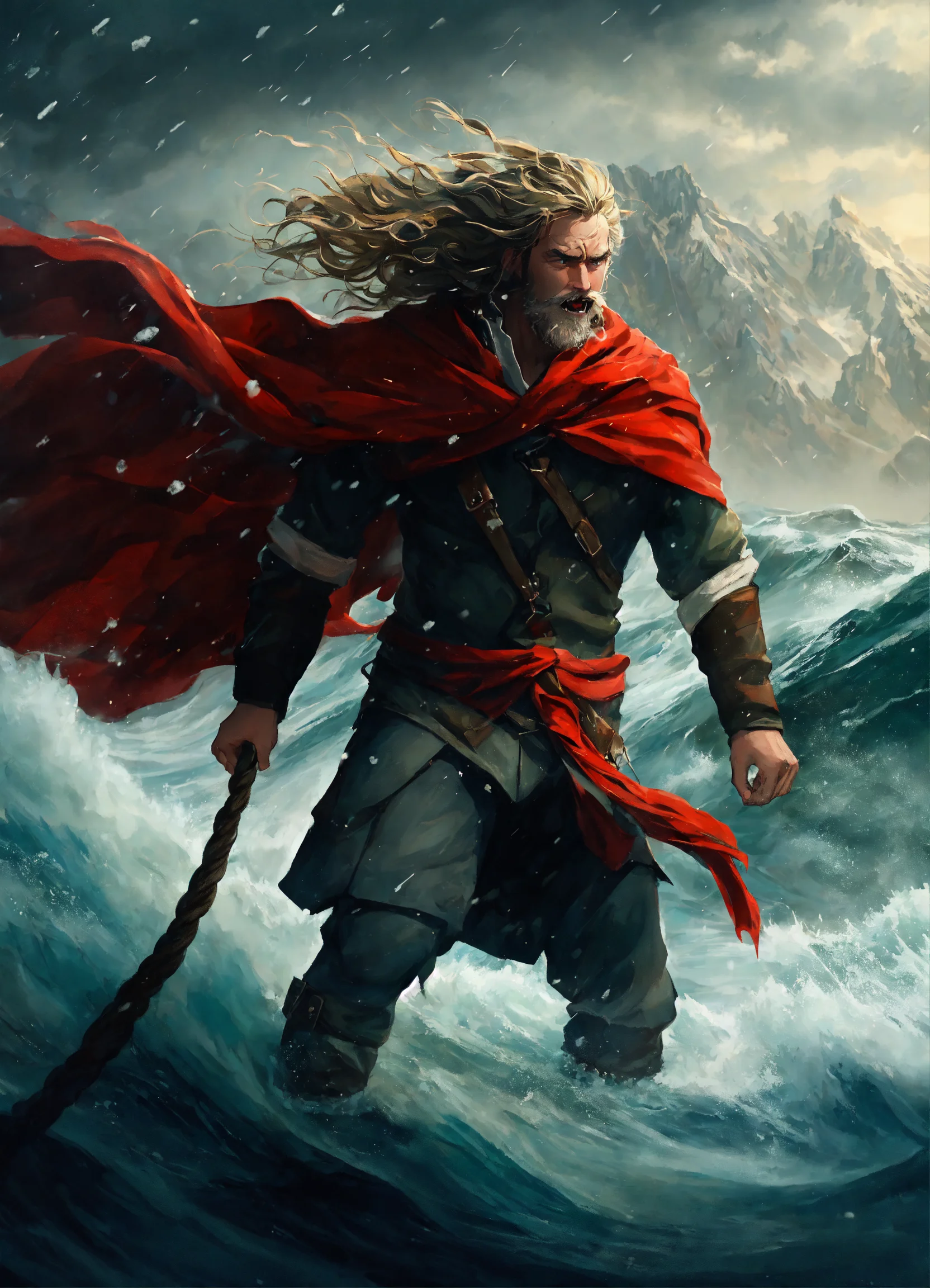 Lexica - The red sea of Norway in a storm. He pulls the ropes, the snow ...