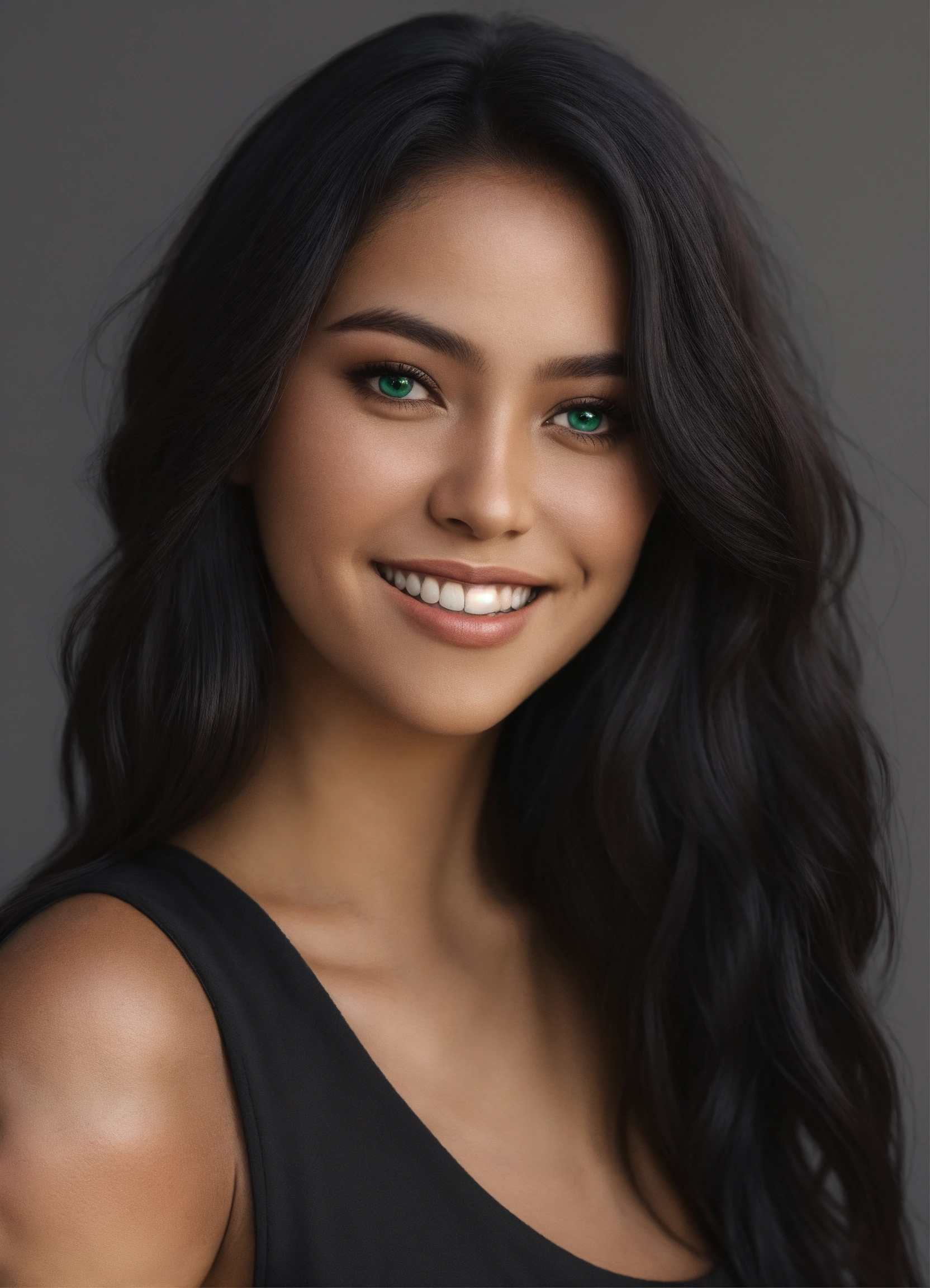 Lexica Photorealistic Smiling Very Beautiful Mixed Raced Girl Green Eyes Long Black Hair 