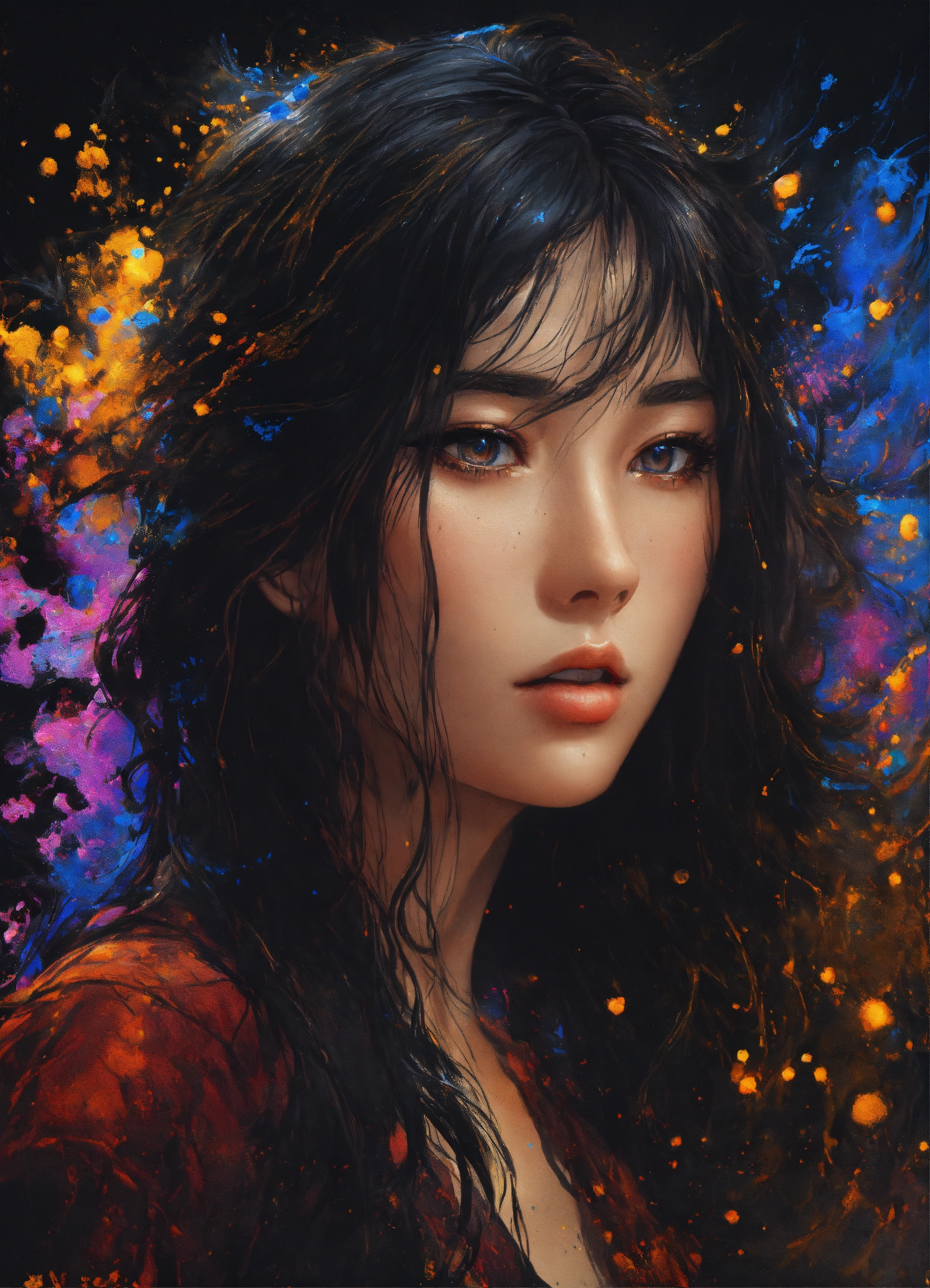 Lexica - A beautiful girl with korean features, Long wavy black hair ...
