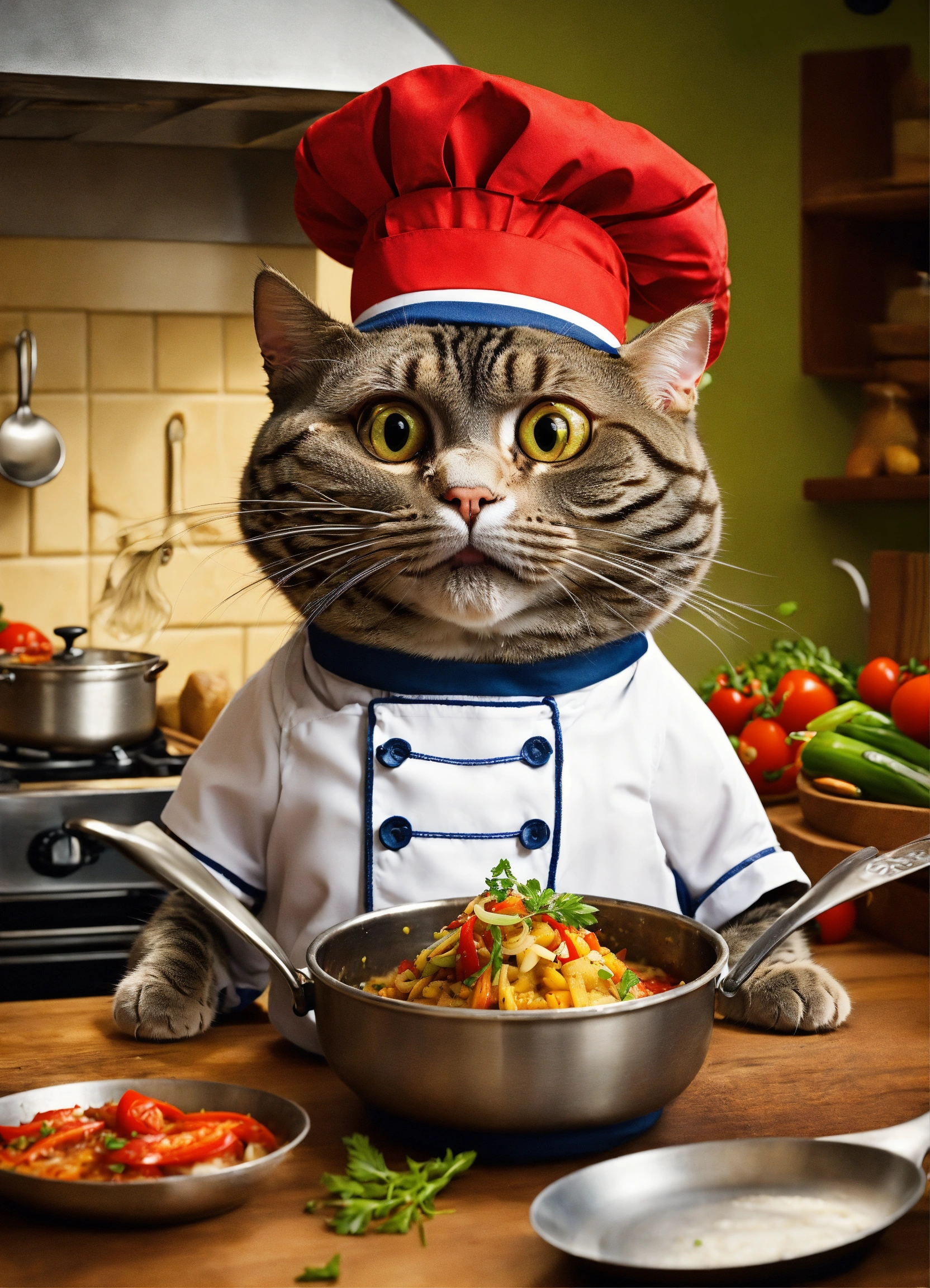 Lexica - A cat look like a cooking chef, funny and pro like ratatouille