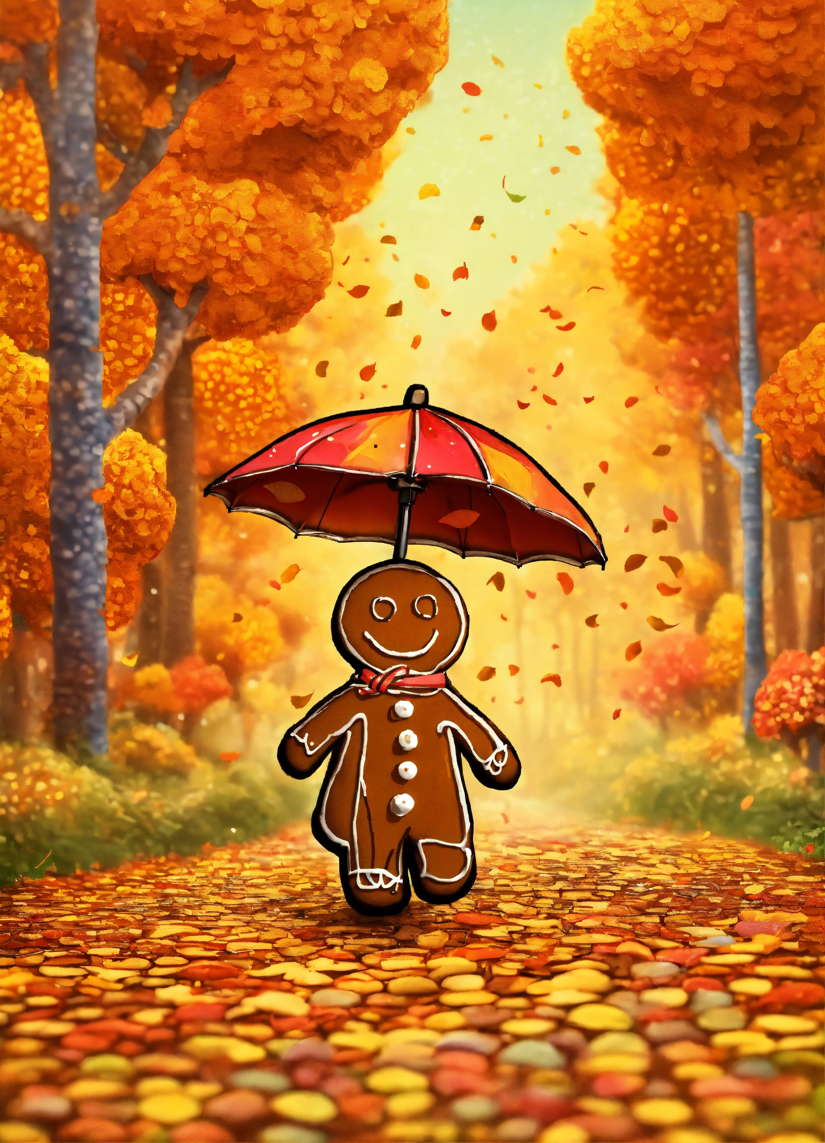Lexica - Gingerbread man cookie with umbrella on a colorful stippled ...
