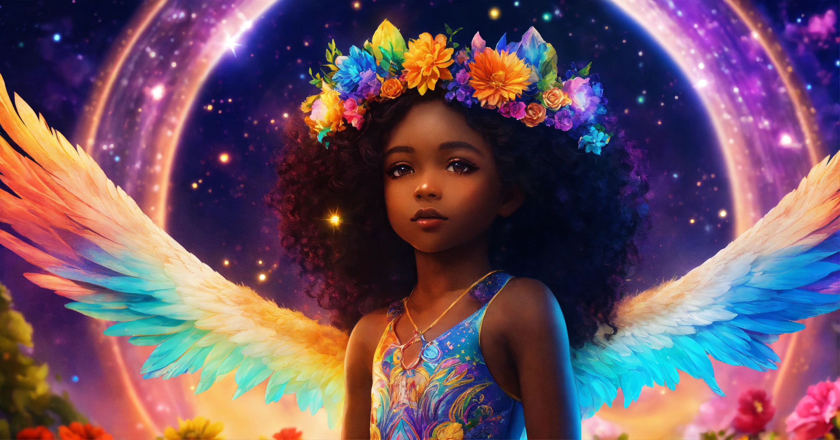 Lexica - Angel wings, beautiful black skinned child Angel, from far ...
