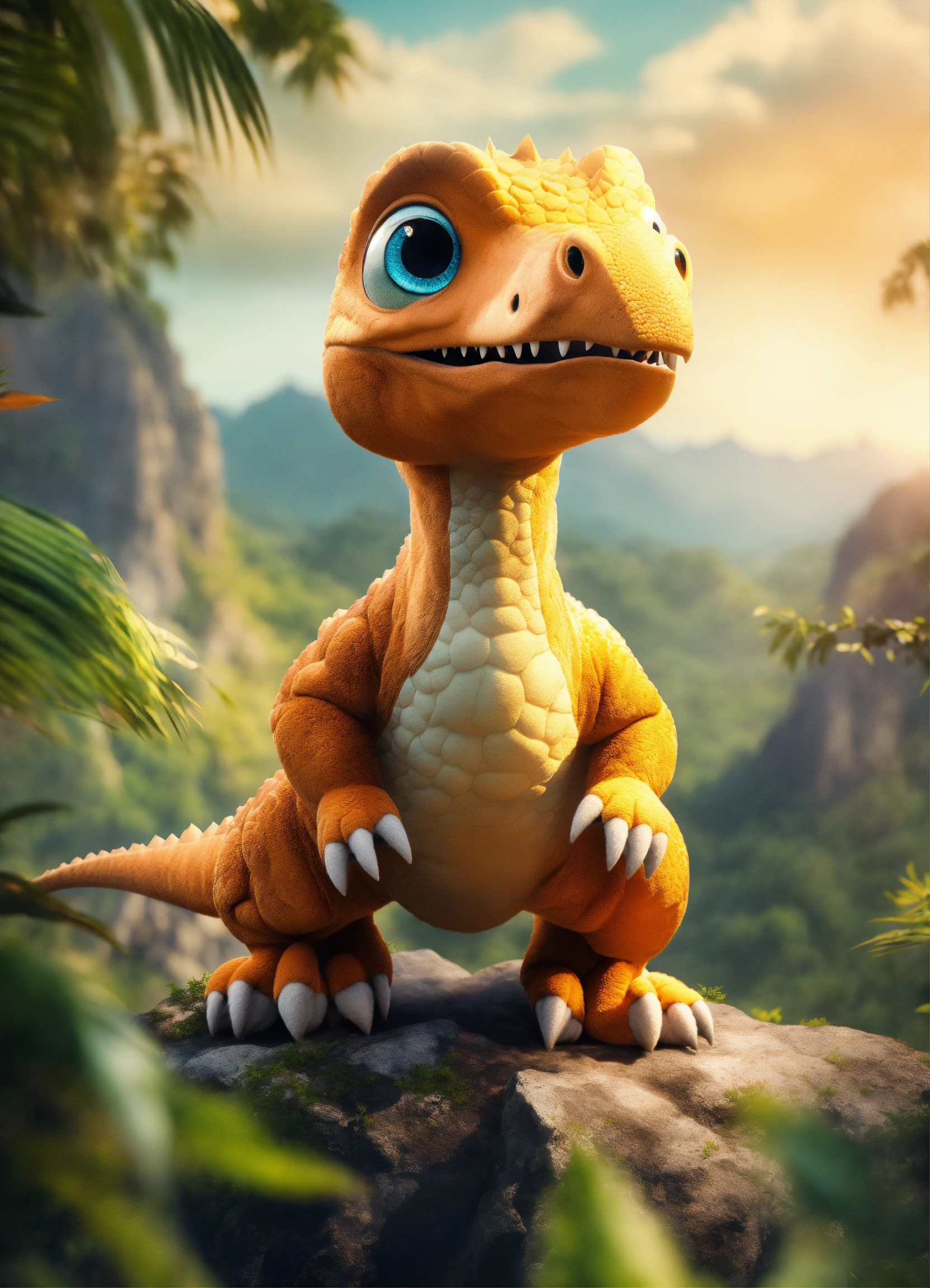 Lexica - An adorable and fluffy baby t-res dinosaur with big color eyes ...