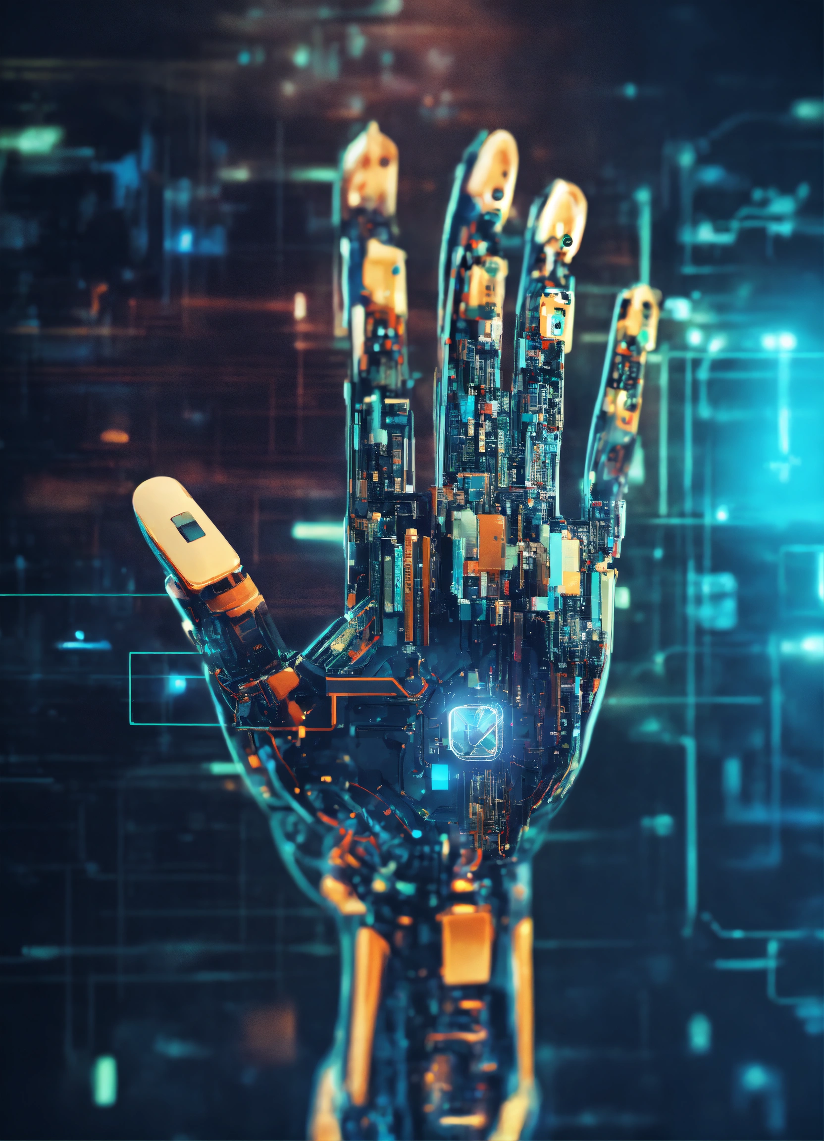 Lexica - Abstract digital hand with finger, artificial intelligence and ...