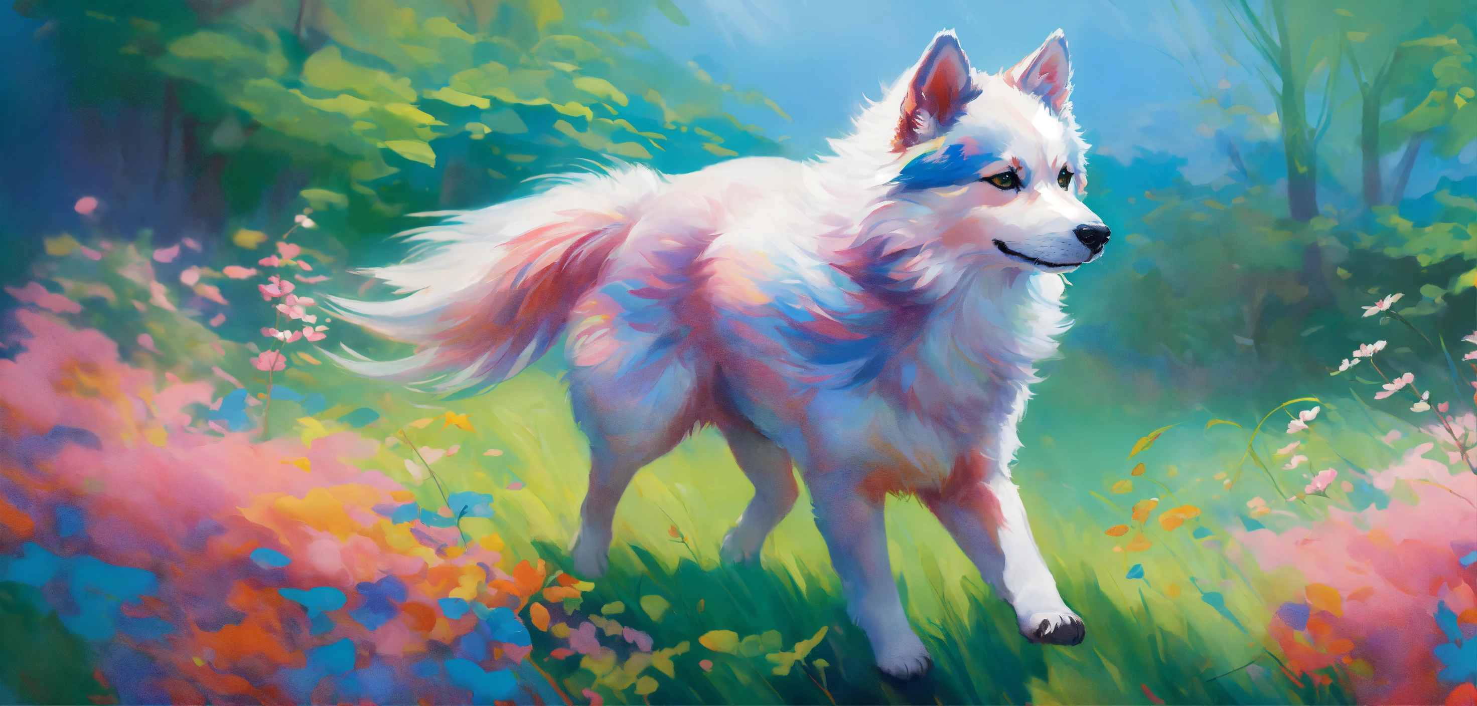 Lexica - In this vibrant painting, a graceful Pomsky is captured in ...