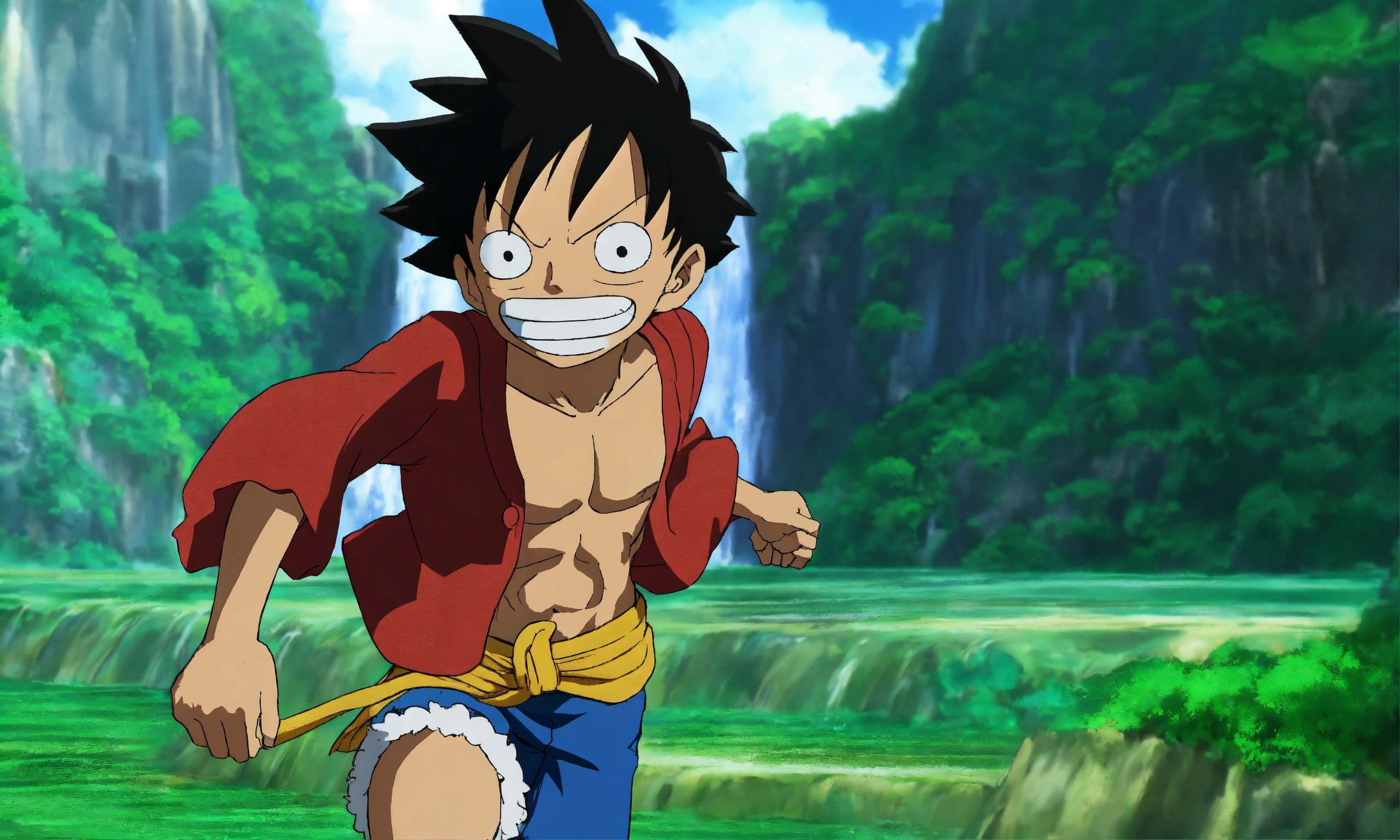 Lexica - Monkey D. Luffy running towards a large blue waterfall in the ...