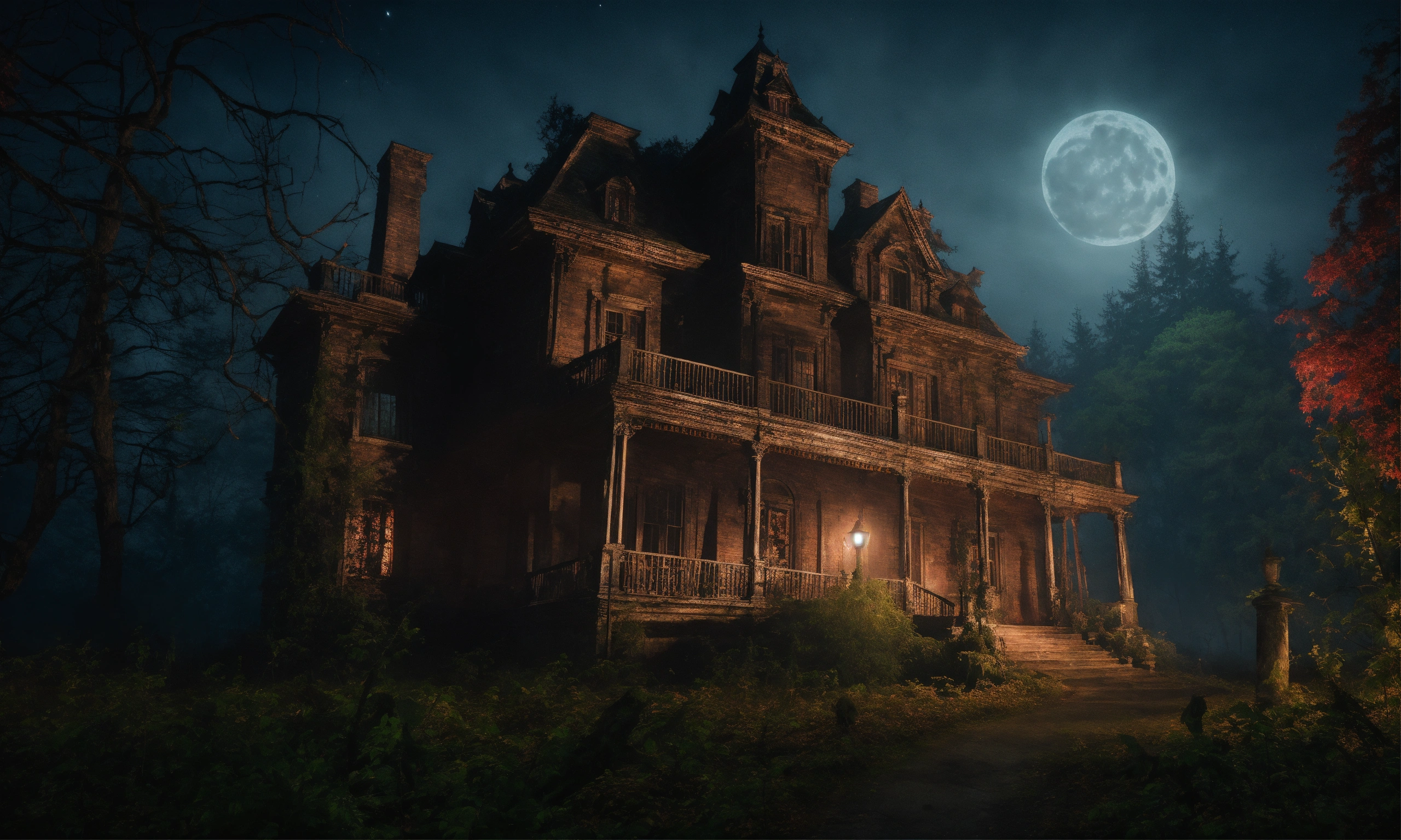 Lexica - Image of a sinister haunted forest at night with a haunted ...