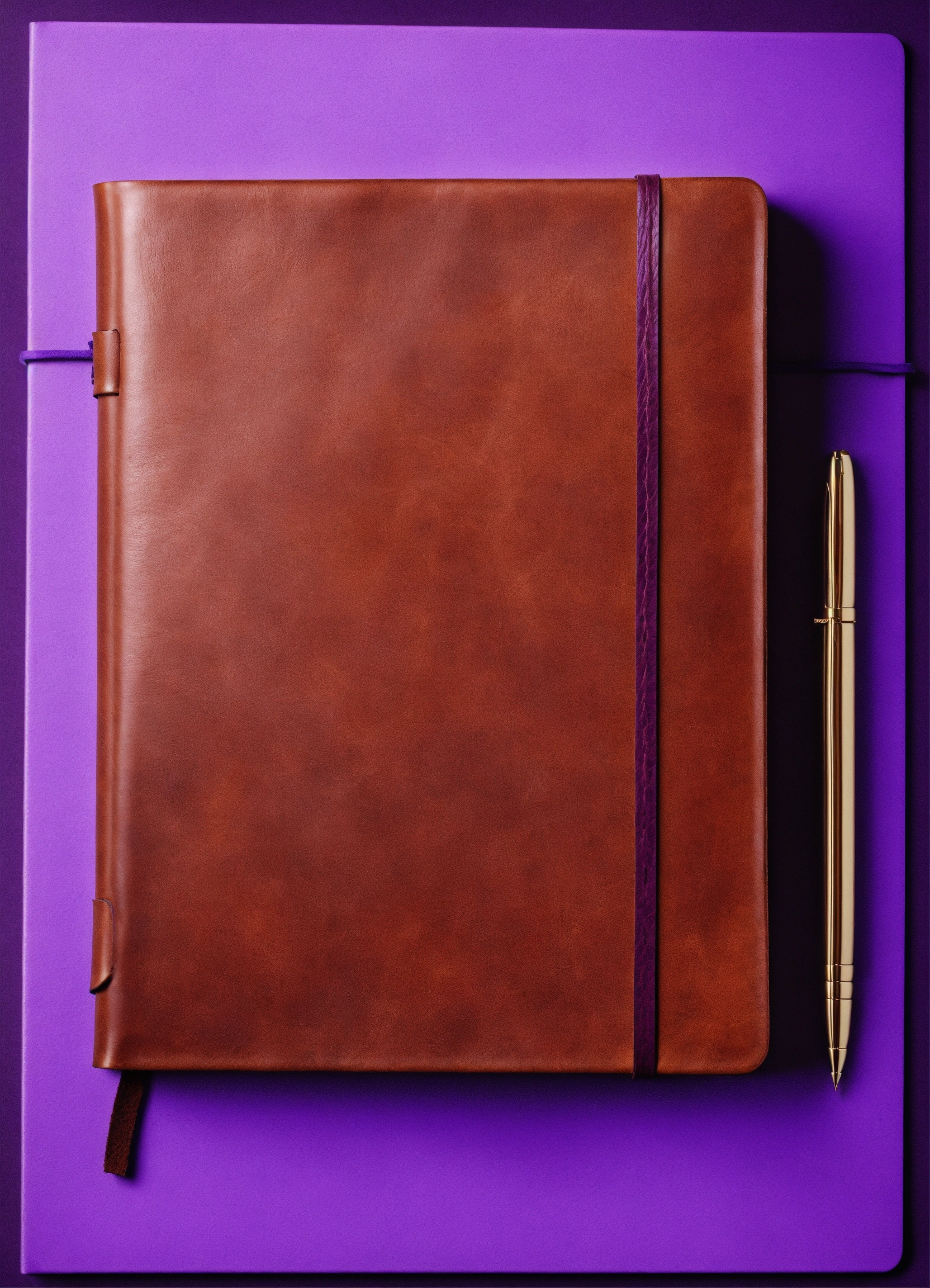 Lexica - Leather notebook with pen lying on a white table, top view ...