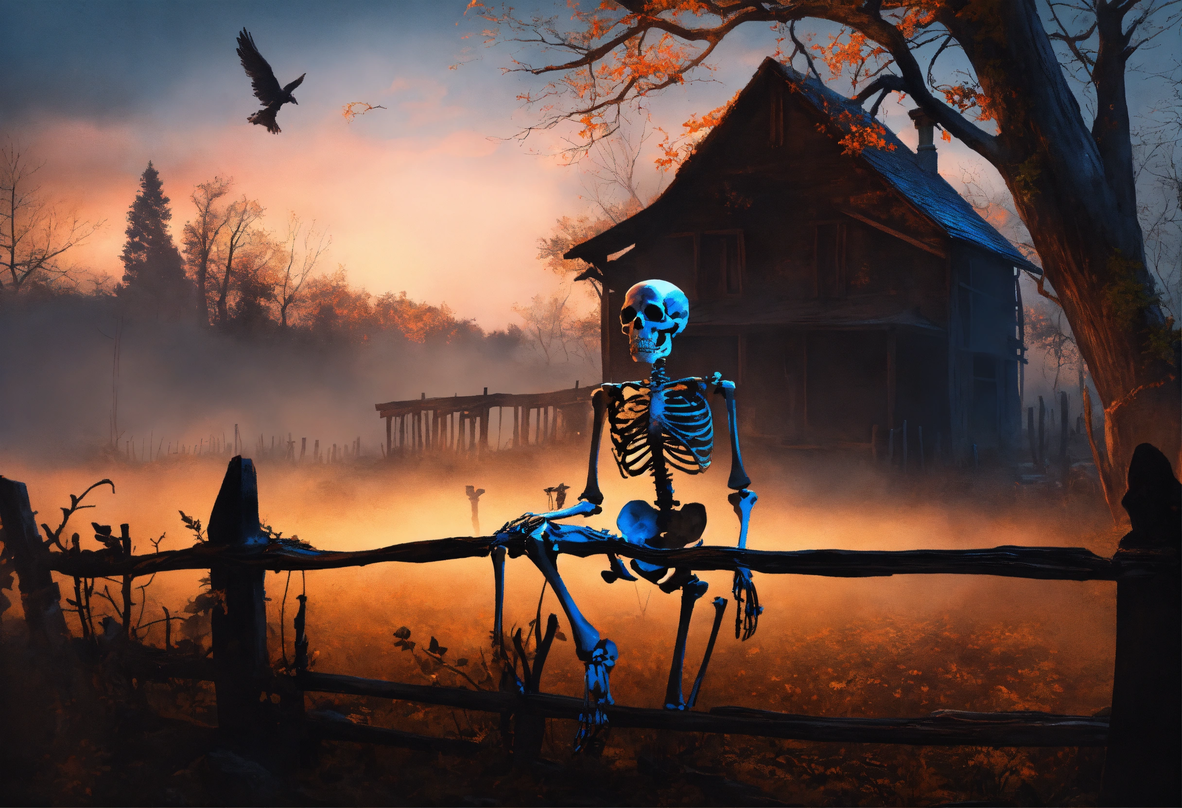 Lexica - Create a digital art piece featuring a skeleton sitting on an ...