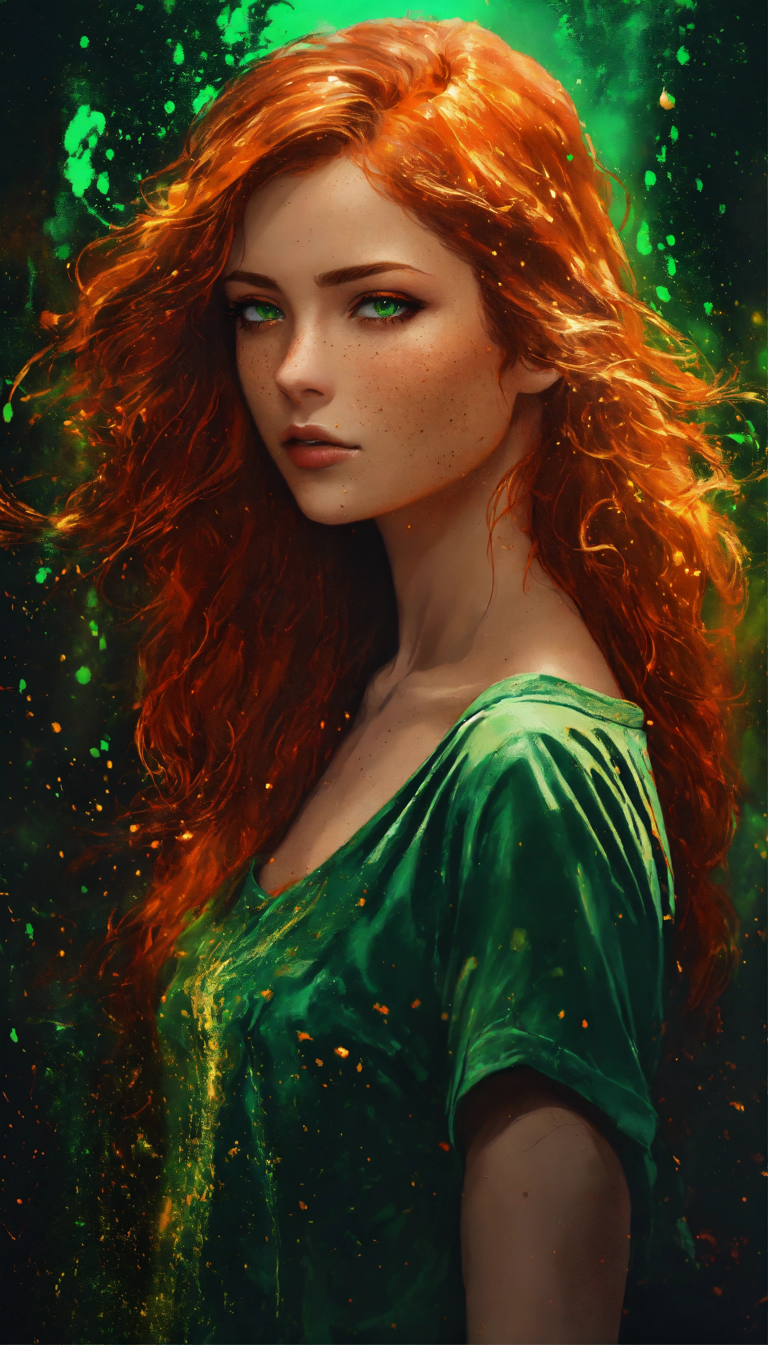 Lexica A Beautiful Red Head Woman With Green Eyes Facing Away But 