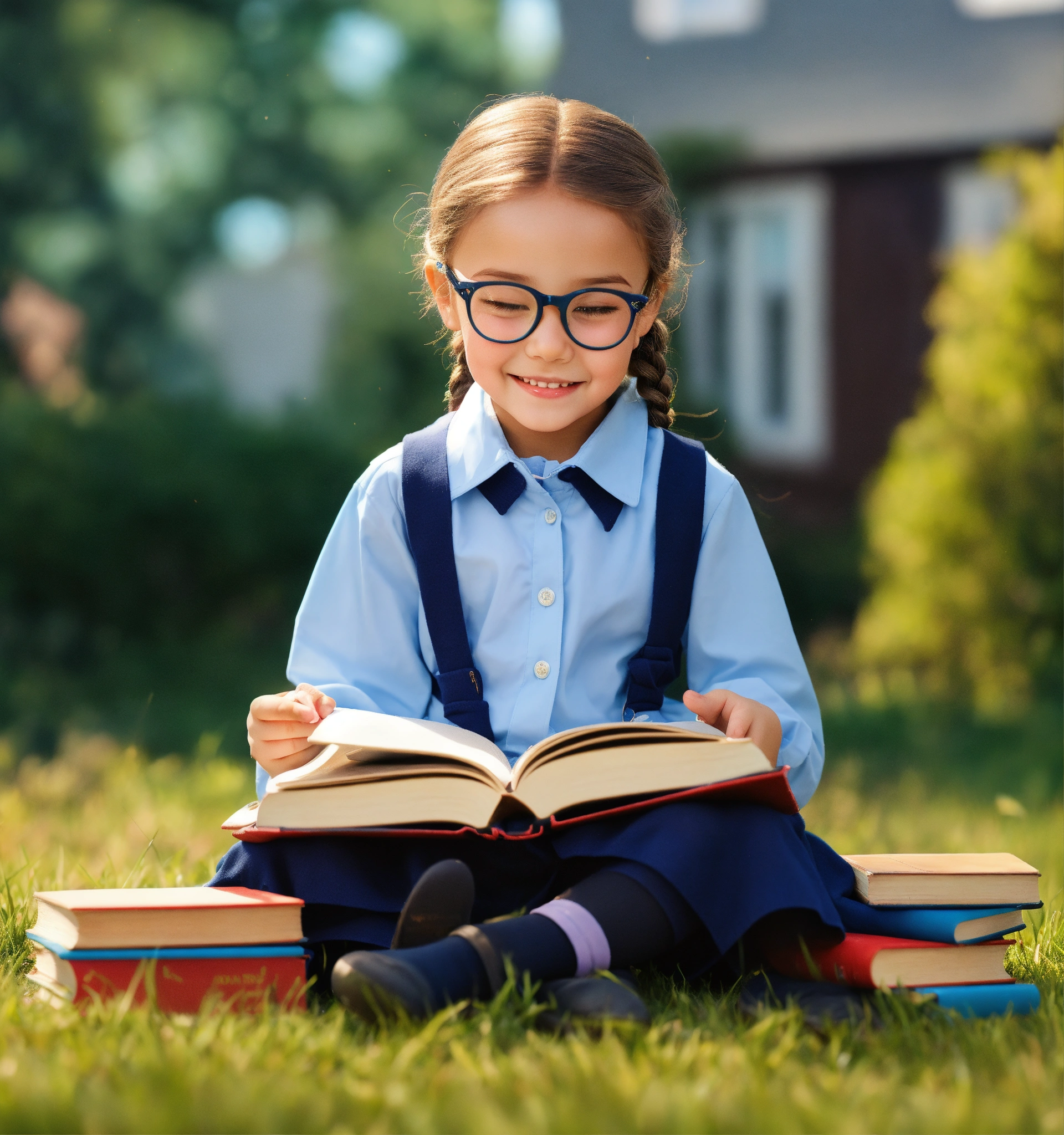 Lexica - A sweet 5-year-old girl wearing a light blue button-down shirt ...