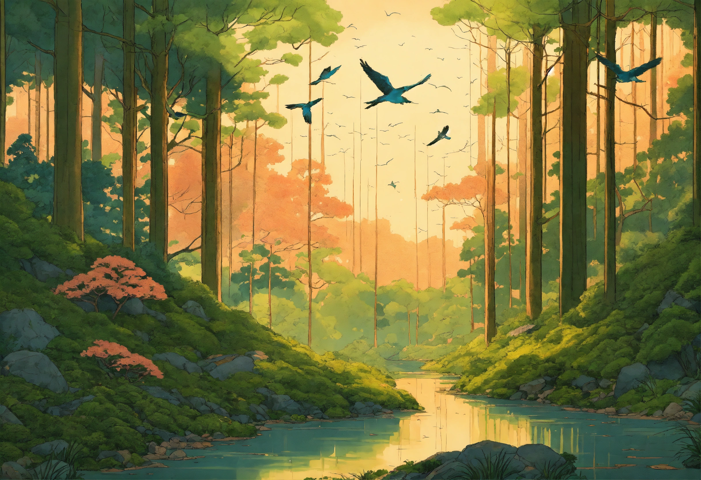 Lexica - A tranquil forest landscape with gentle rays of sunlight ...