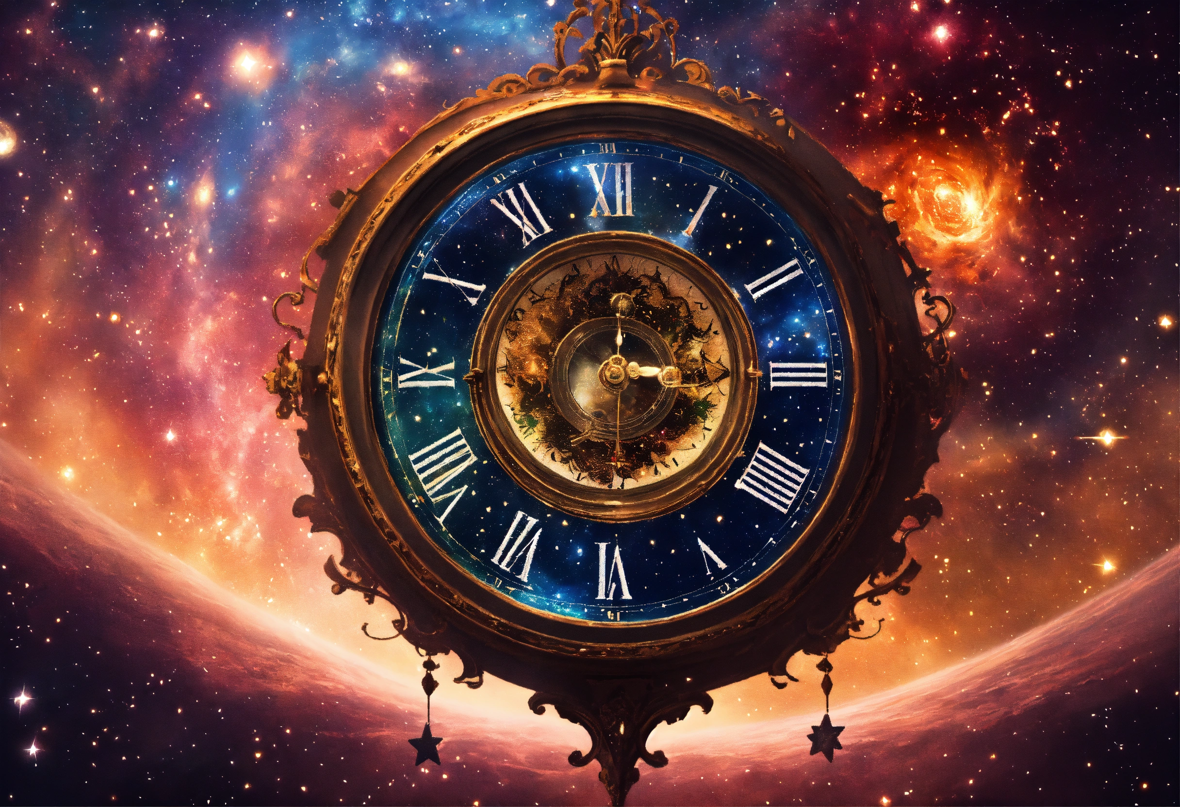 Lexica - Old clock made of stars in the middle of universe full of ...