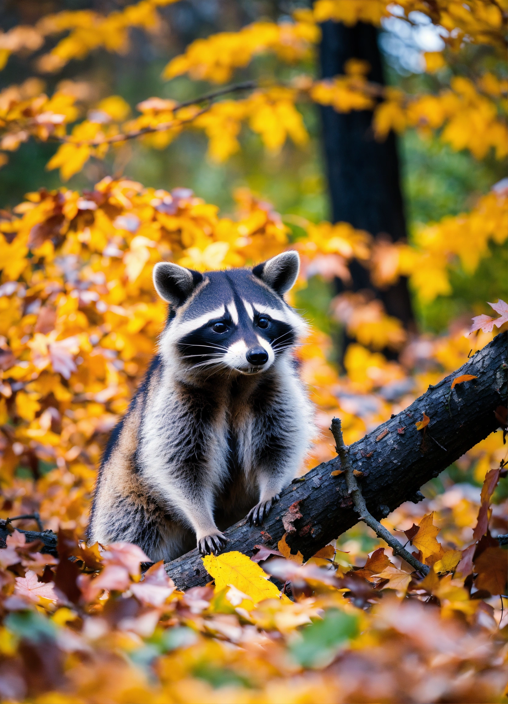 Lexica - A photograph of a raccoon enjoying the fall season, life-like