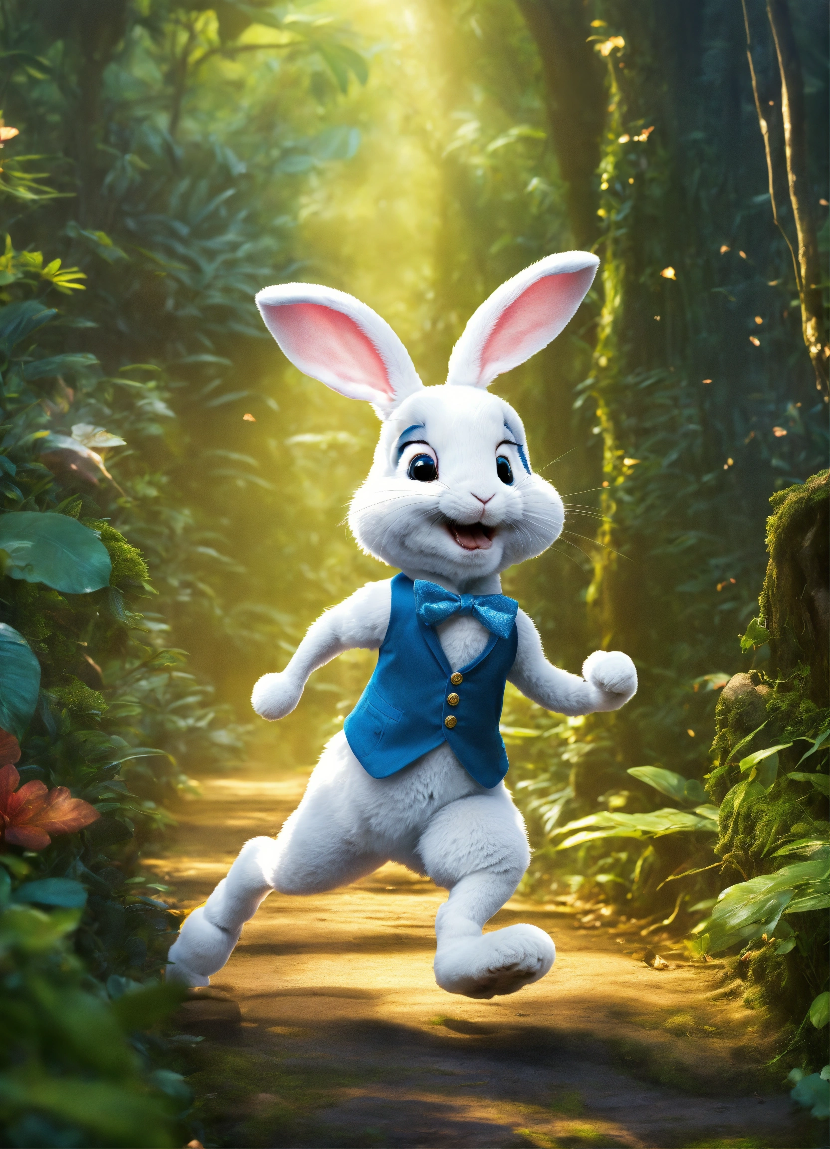 Lexica - Let cartoon white rabbit running on two legs in jungle