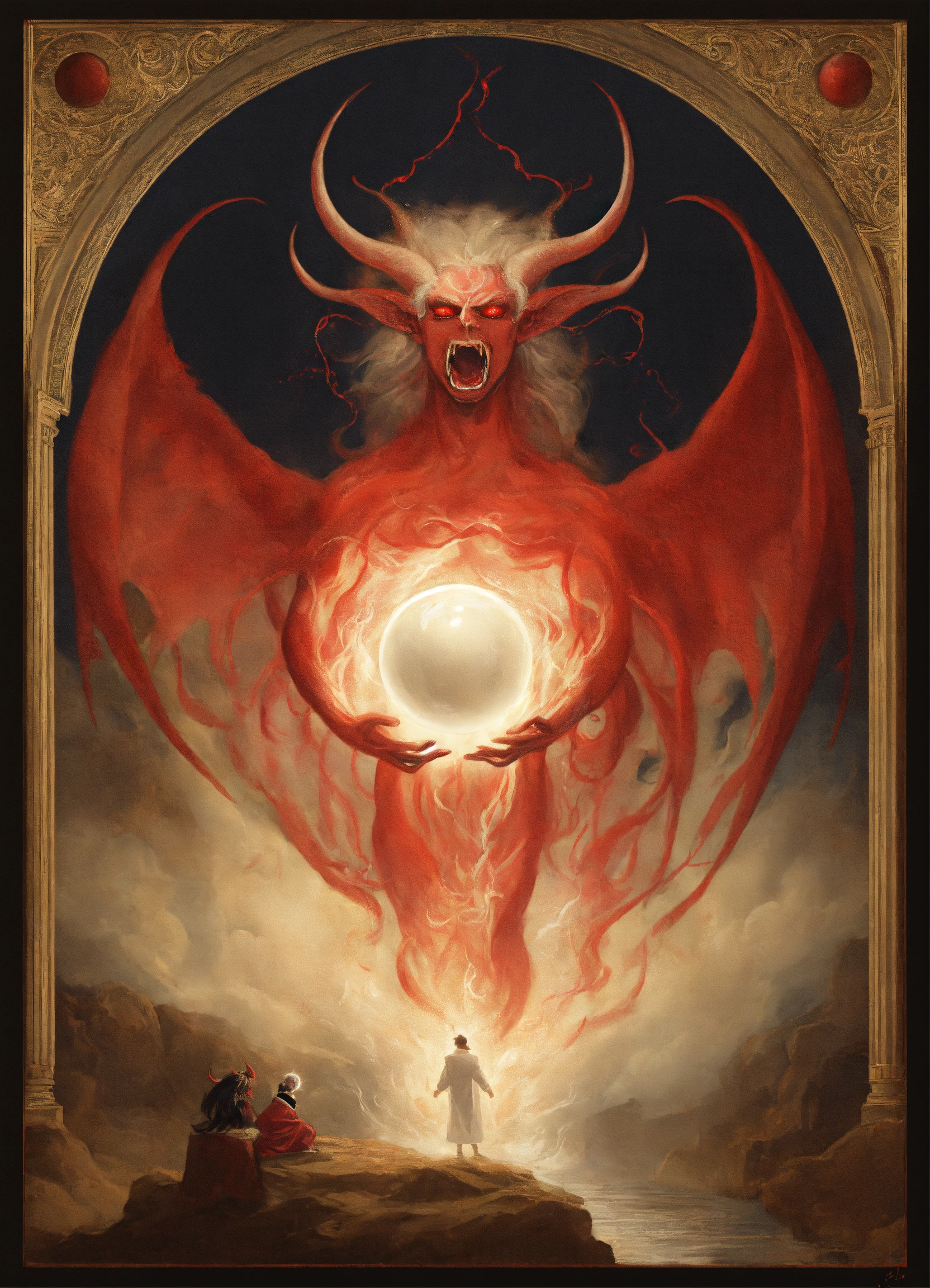 Lexica - Satan taking a human soul, ethereal aura, white ball
