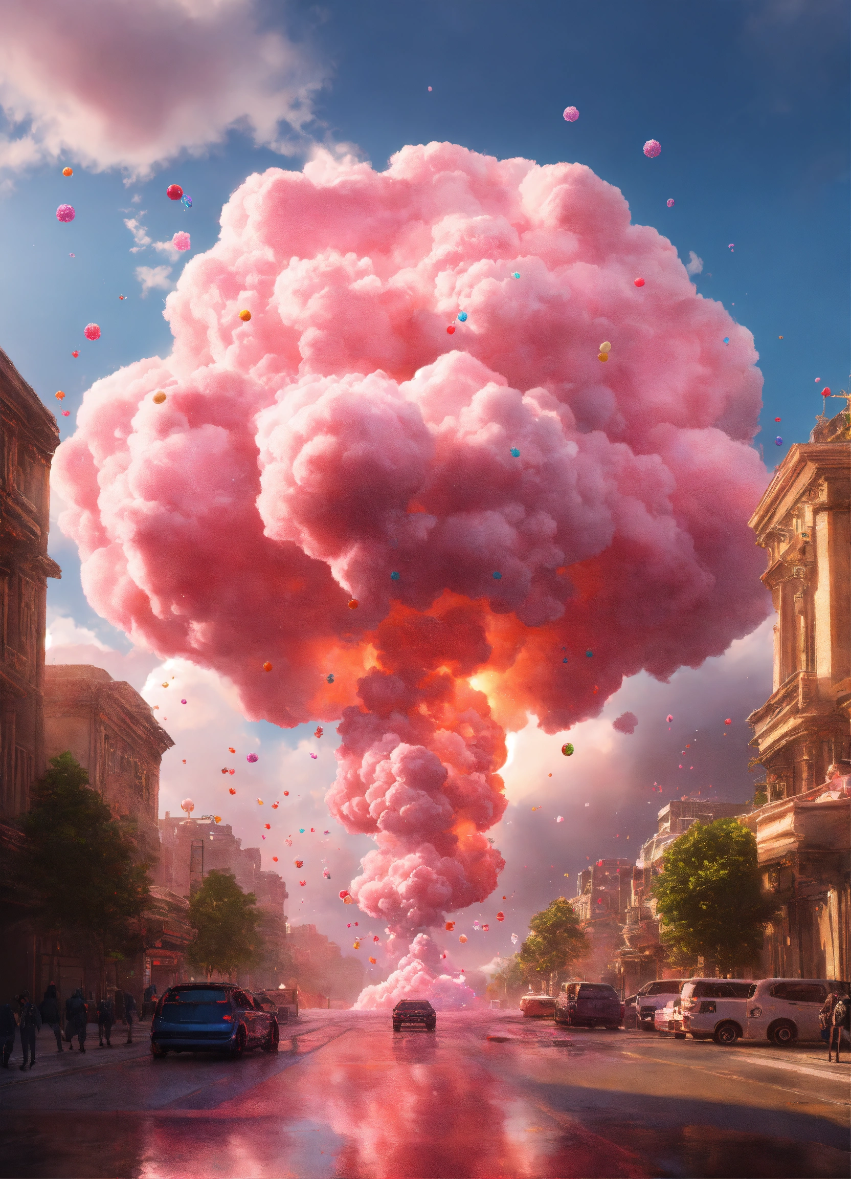 Lexica - A nuclear explosion , made out of cotton candy clouds ,paint ...