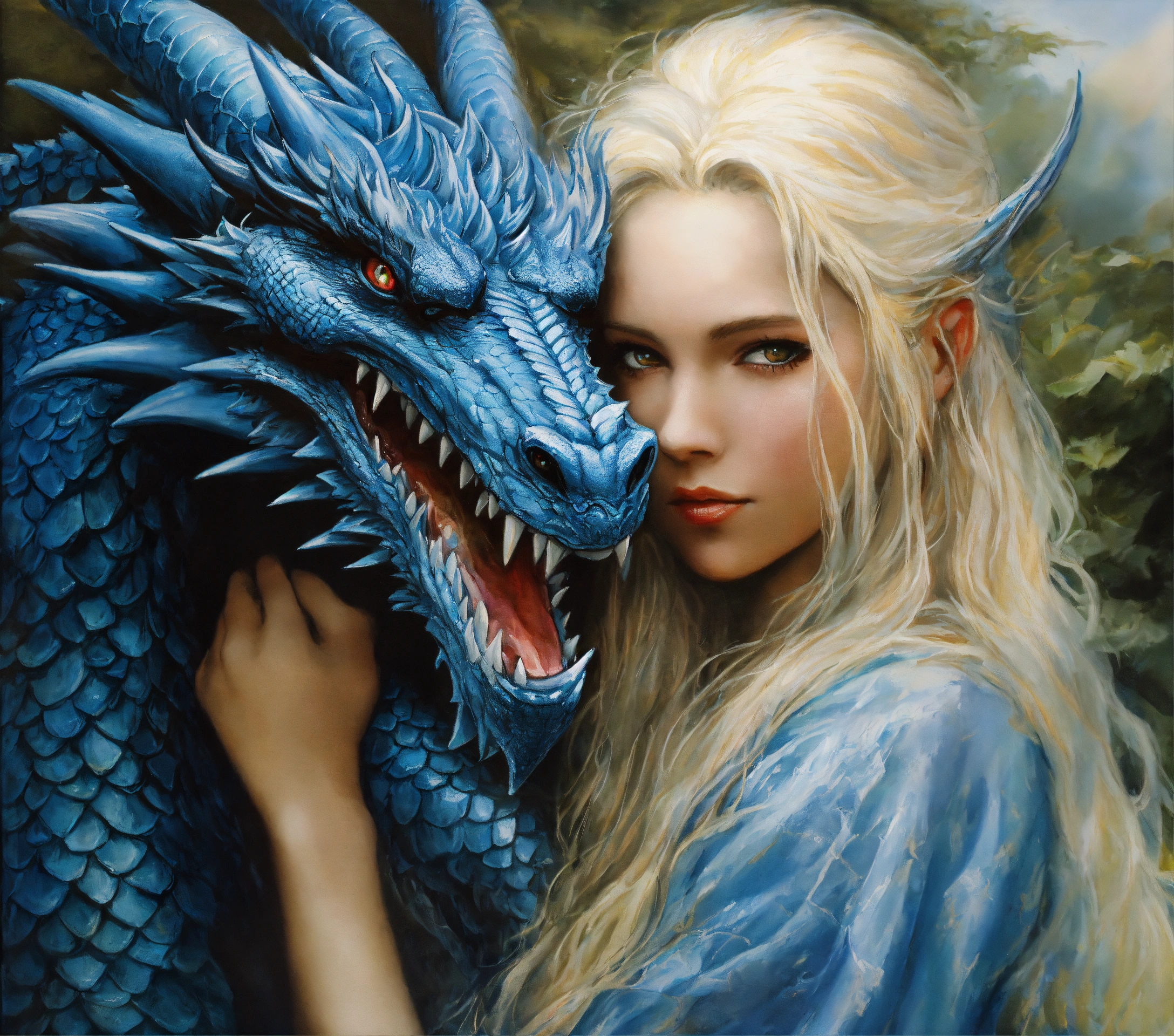 Lexica - Painting of a giant magnificent blue dragon head with a 15 ...