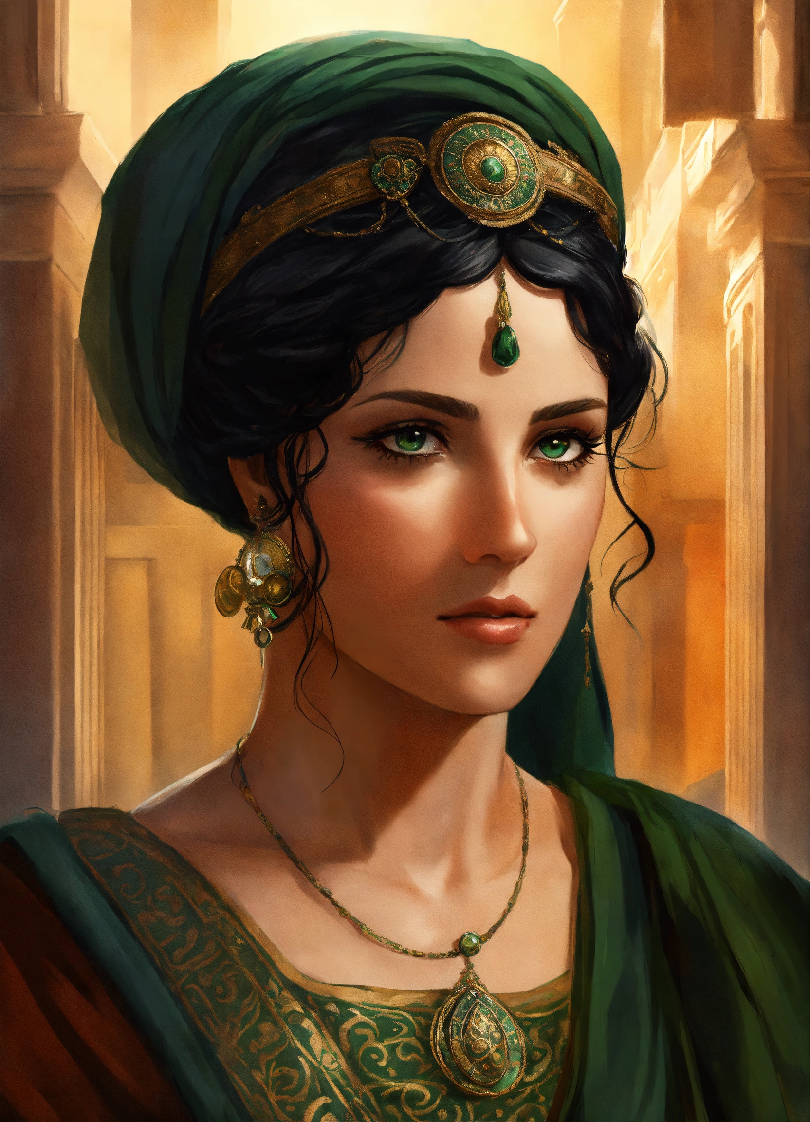 Lexica - A Roman woman with black hair and dark green eyes. The hair is ...