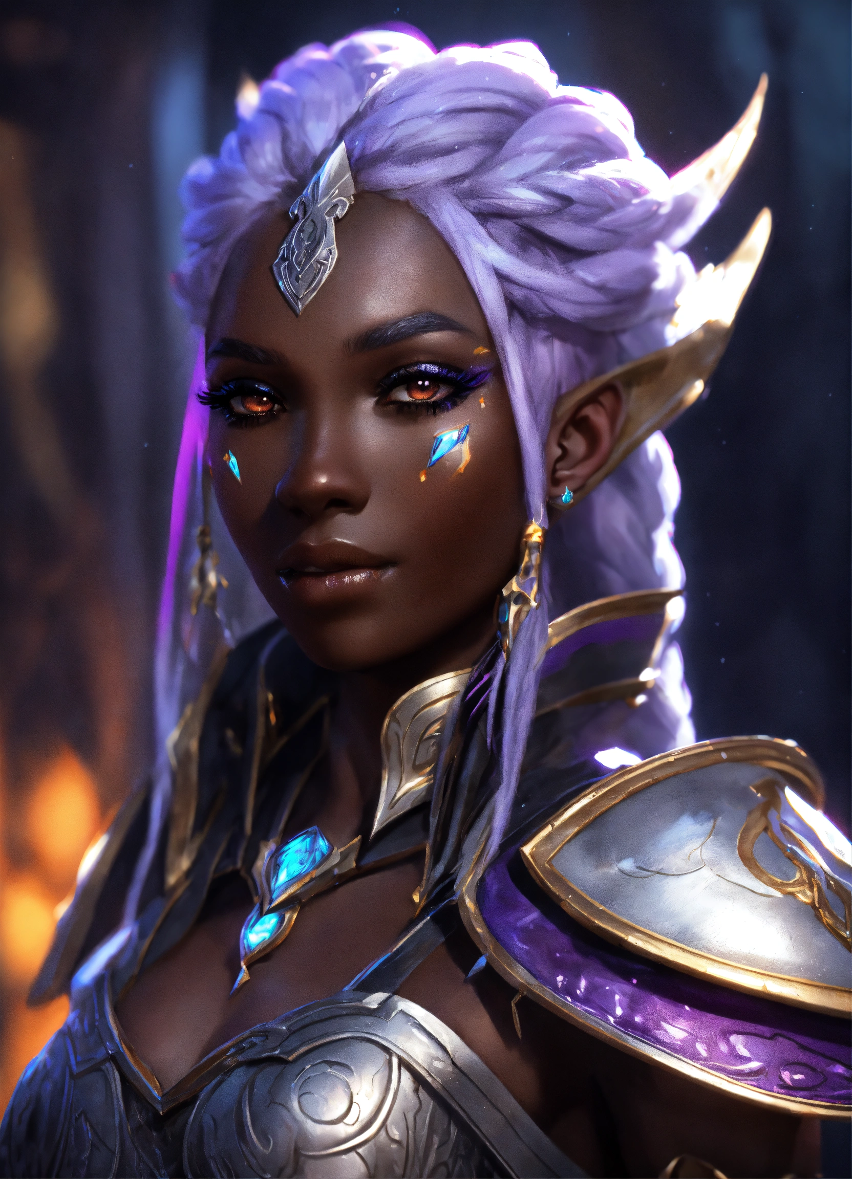 Lexica - A beautiful drow woman in sun themed armor. she has braids and ...