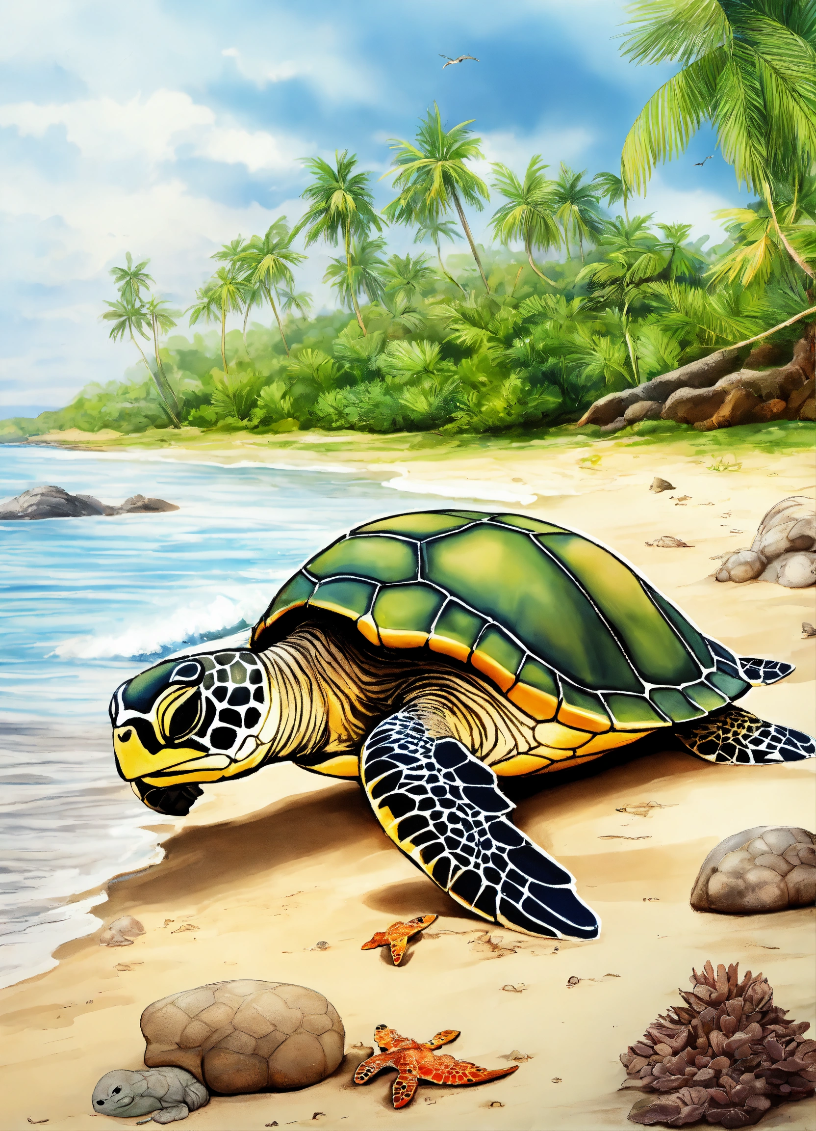 Lexica - Olive Ridley Sea Turtle on the beach, realistic art for a ...