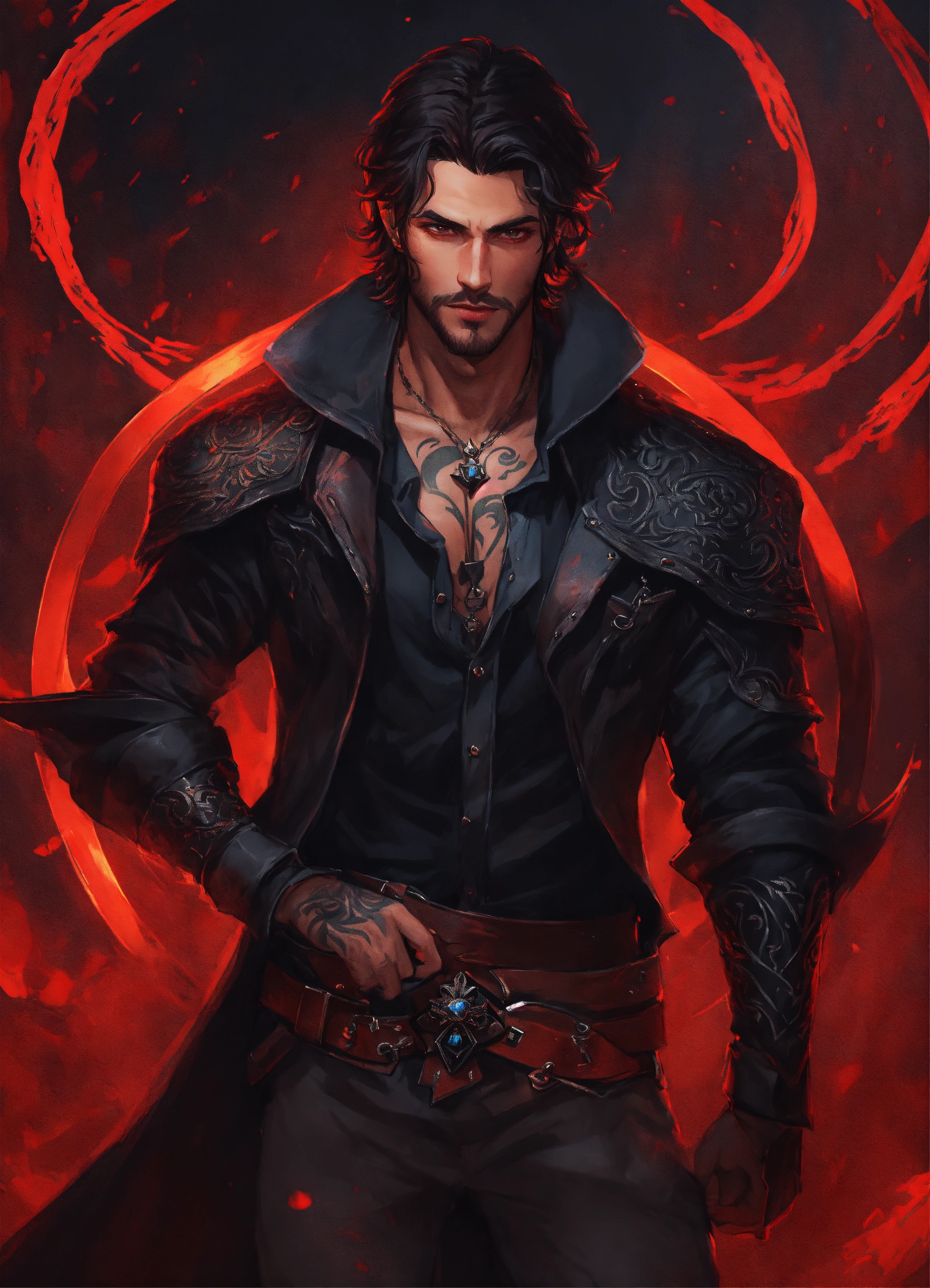 Lexica - A handsome rogue with dark magic his chest covered in red ...